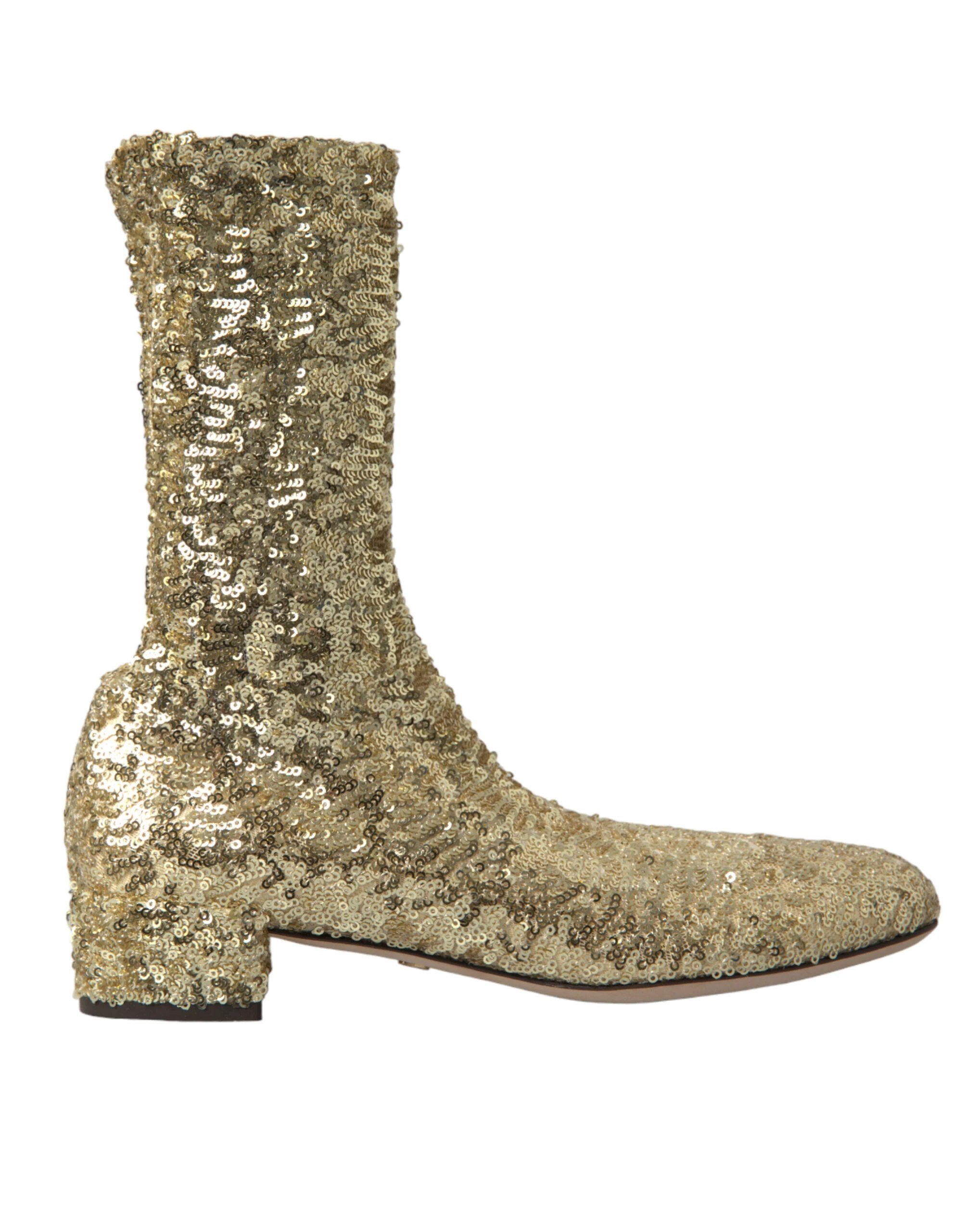 Dolce & Gabbana Gold Sequined Short Boots Stretch Shoes by Dolce & Gabbana