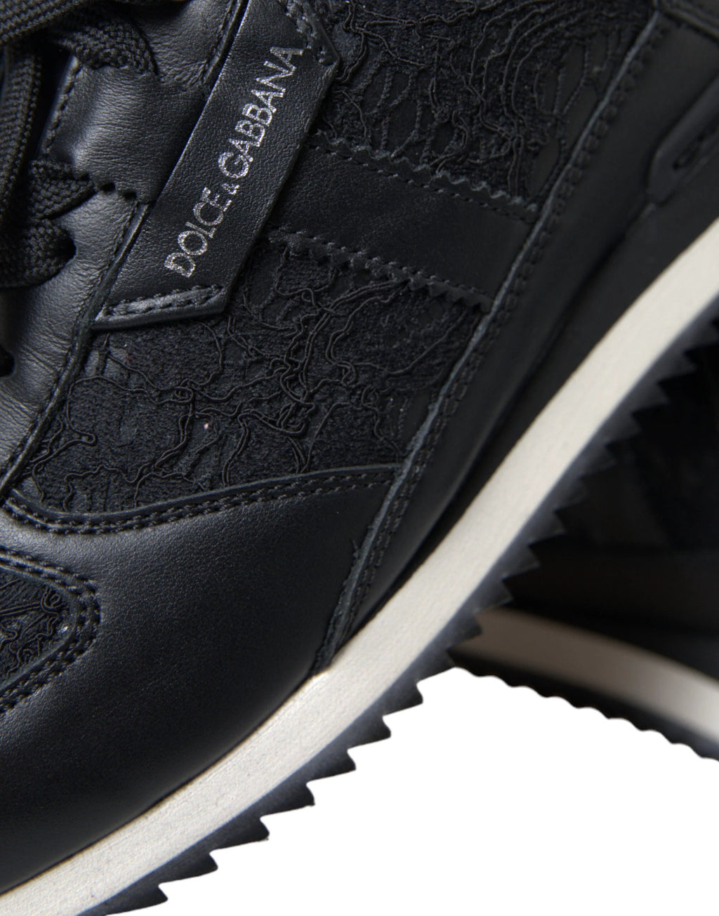 Dolce & Gabbana Black Floral Lace Leather Sneakers Shoes by Dolce & Gabbana