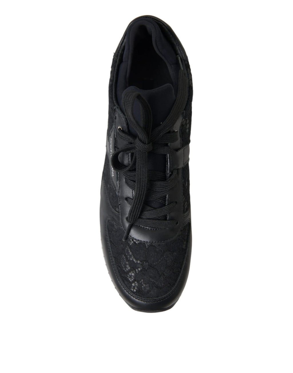 Dolce & Gabbana Black Floral Lace Leather Sneakers Shoes by Dolce & Gabbana