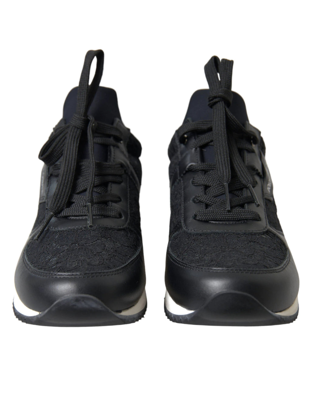 Dolce & Gabbana Black Floral Lace Leather Sneakers Shoes by Dolce & Gabbana