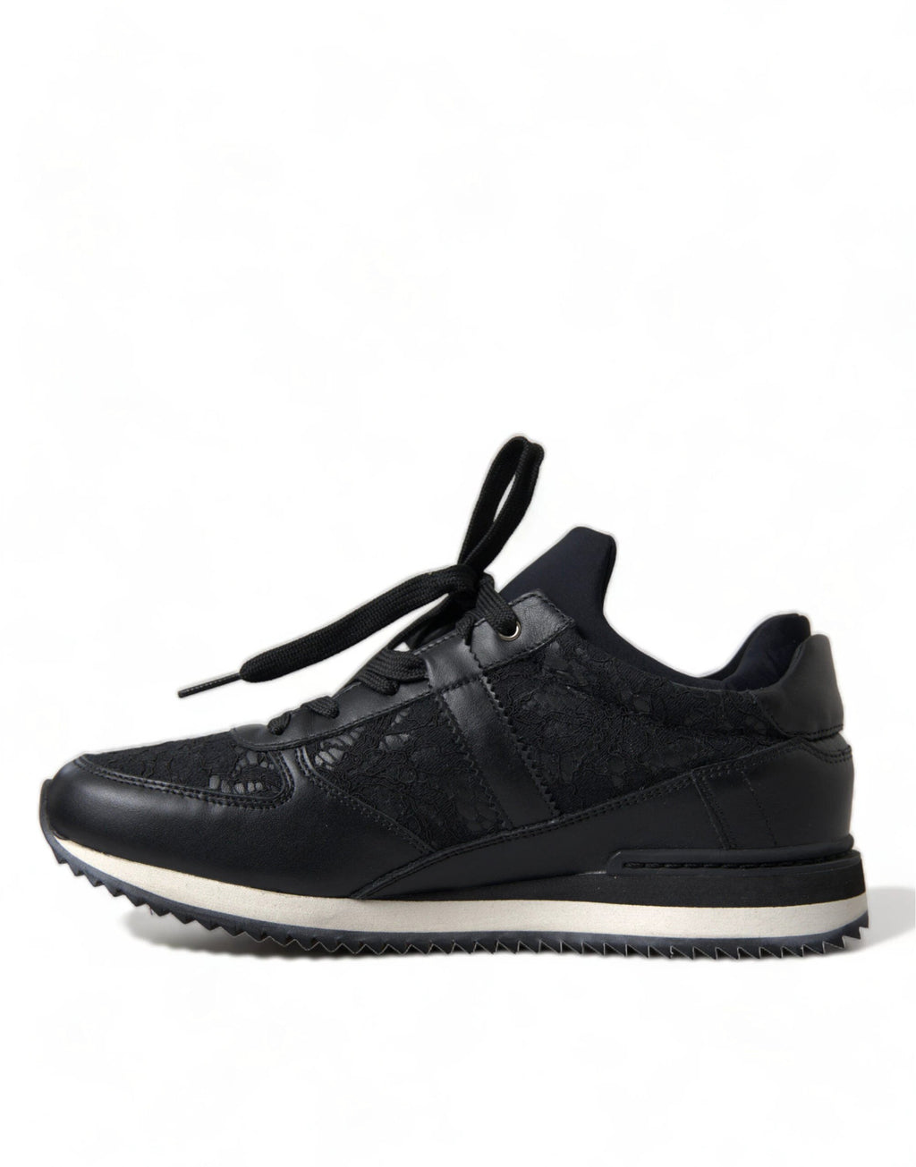 Dolce & Gabbana Black Floral Lace Leather Sneakers Shoes by Dolce & Gabbana