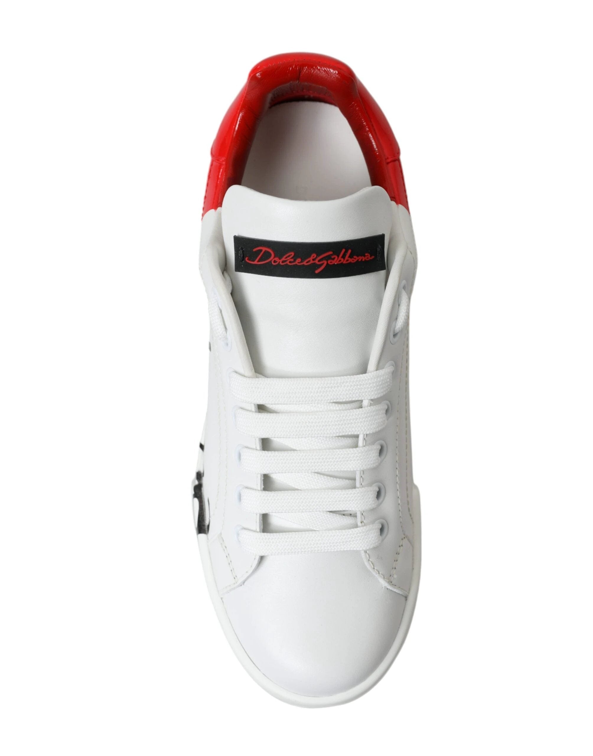 Dolce & Gabbana White Red Lace Up Womens Low Top Sneakers Shoes by Dolce & Gabbana