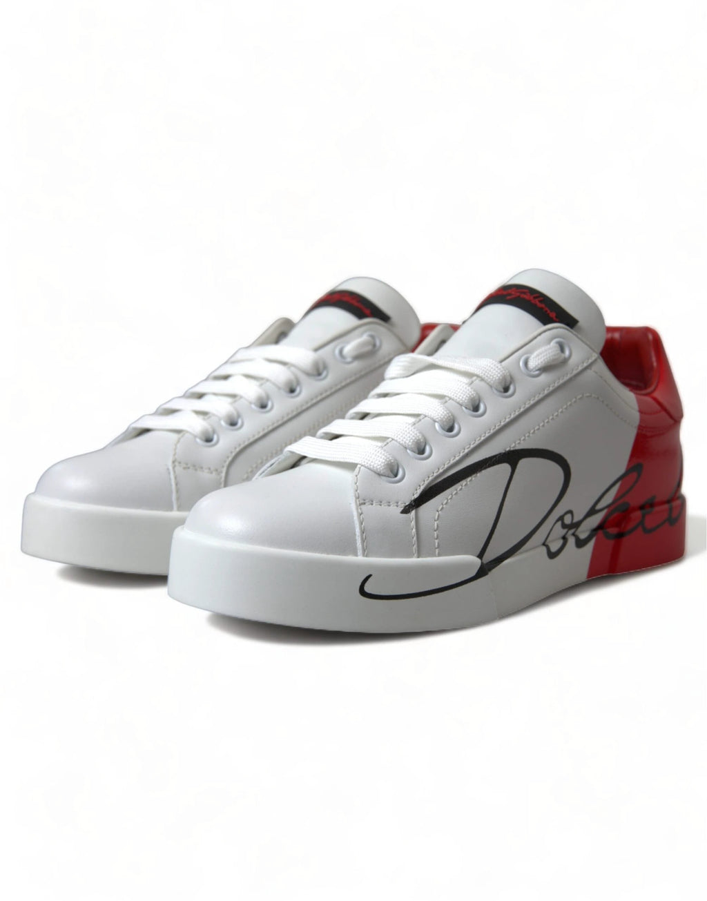Dolce & Gabbana White Red Lace Up Womens Low Top Sneakers Shoes by Dolce & Gabbana