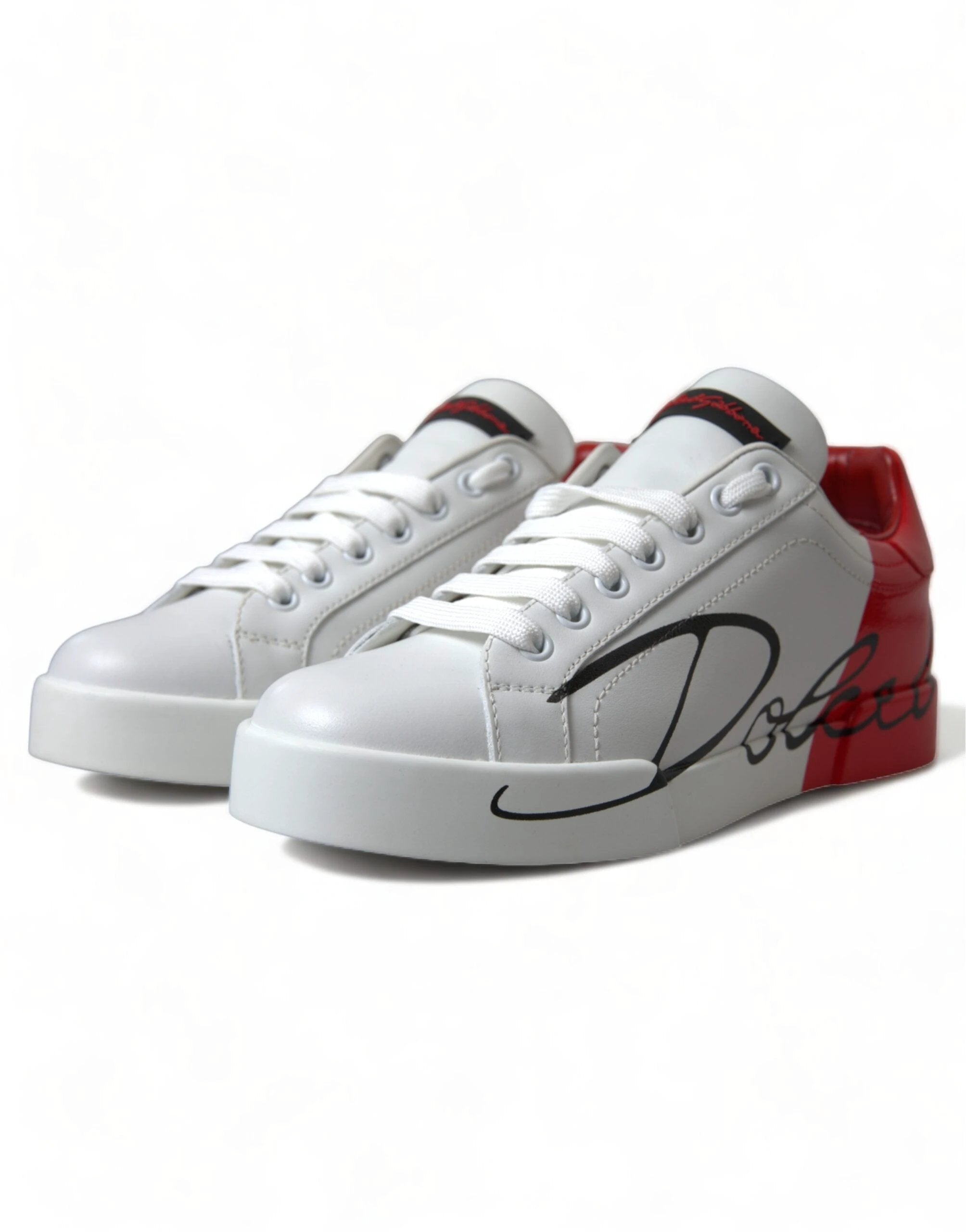 Dolce & Gabbana White Red Lace Up Womens Low Top Sneakers Shoes by Dolce & Gabbana