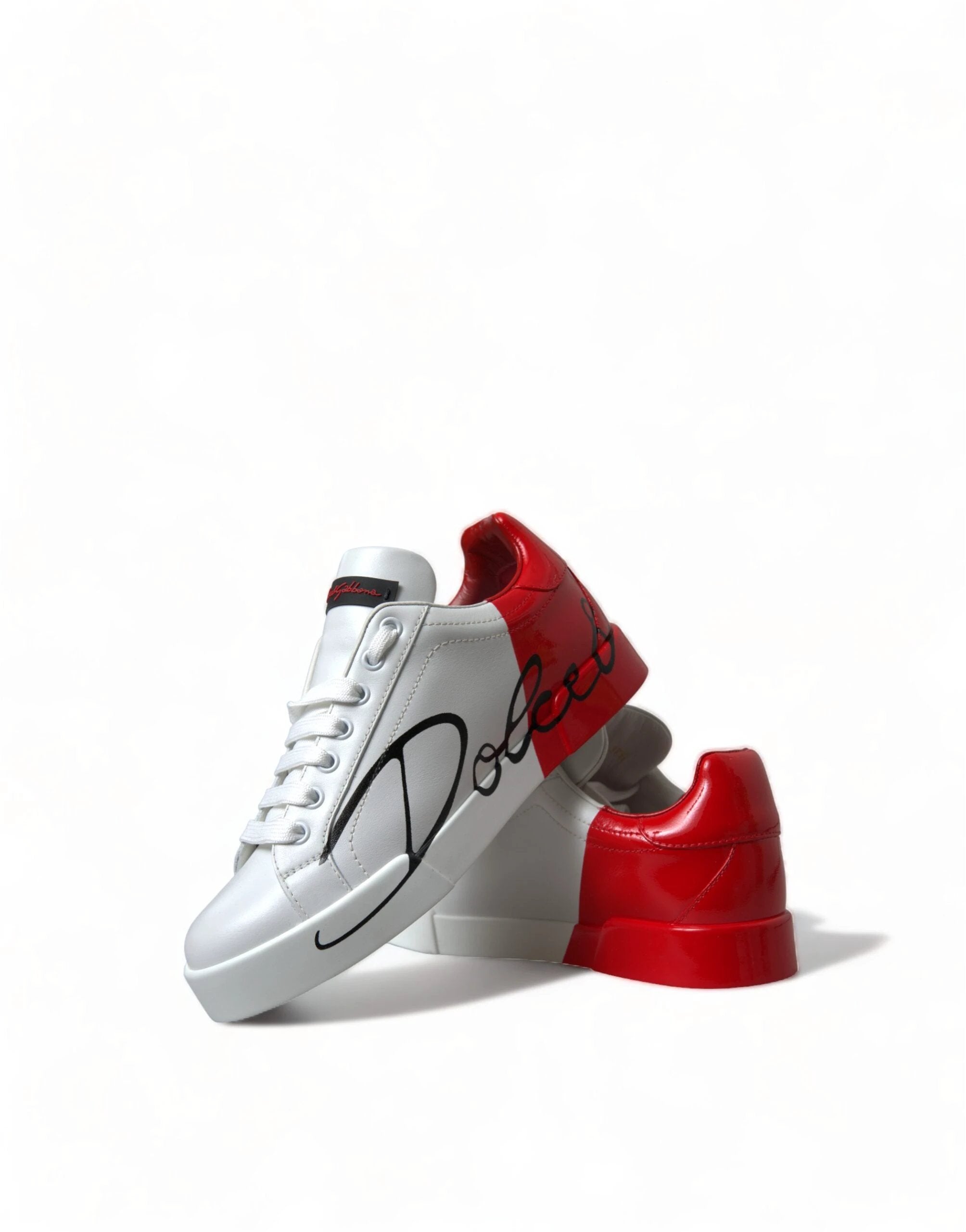 Dolce & Gabbana White Red Lace Up Womens Low Top Sneakers Shoes by Dolce & Gabbana