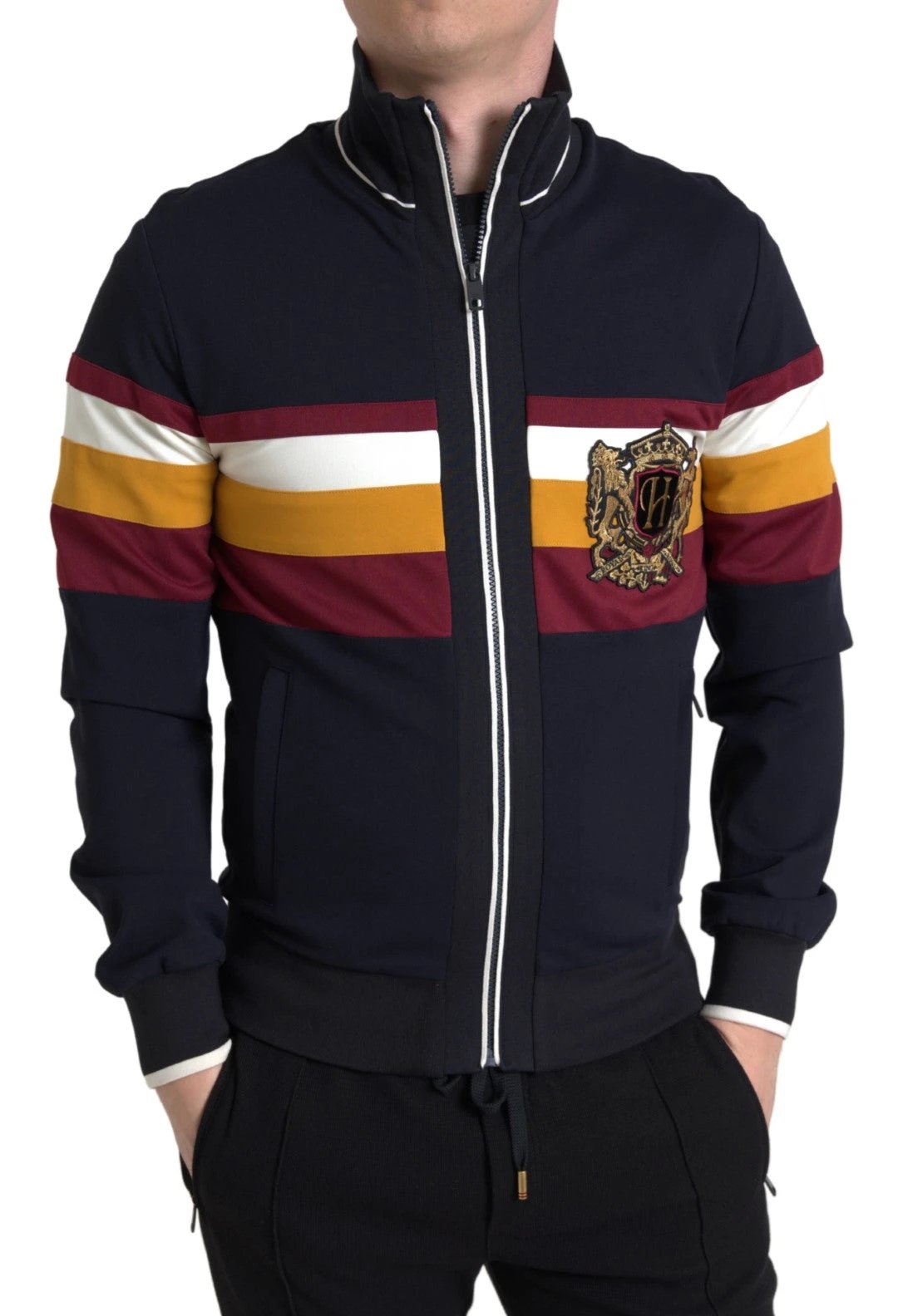 Dolce & Gabbana Blue Cardigan Heraldic Full Zip Sweater by Dolce & Gabbana