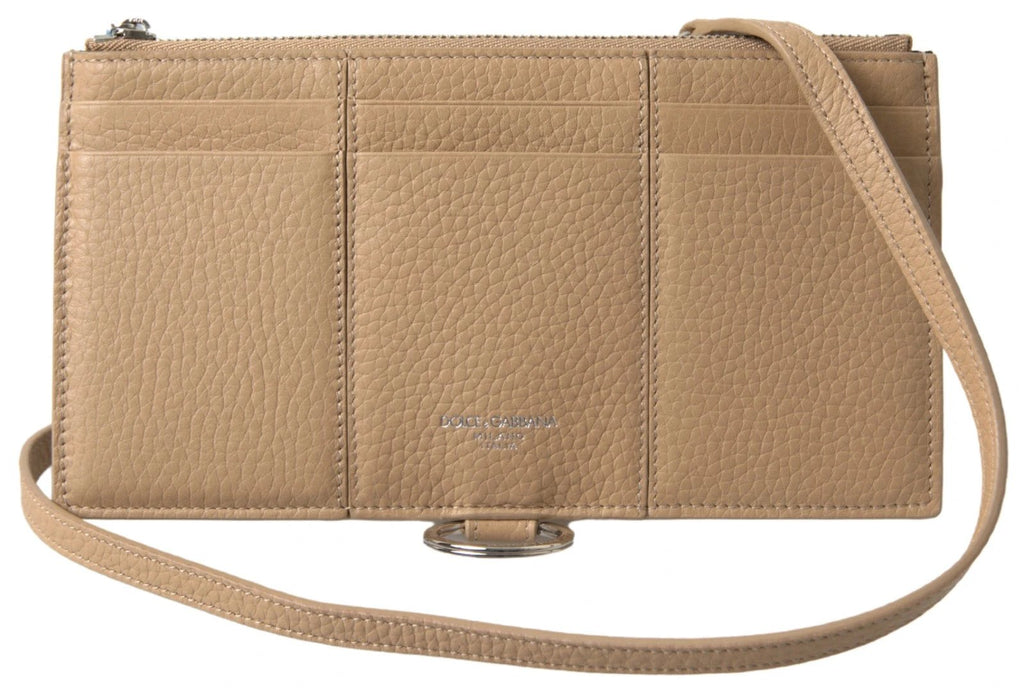 Dolce & Gabbana Beige Leather Shoulder Cardholder Shoulder Strap Wallet by Dolce & Gabbana