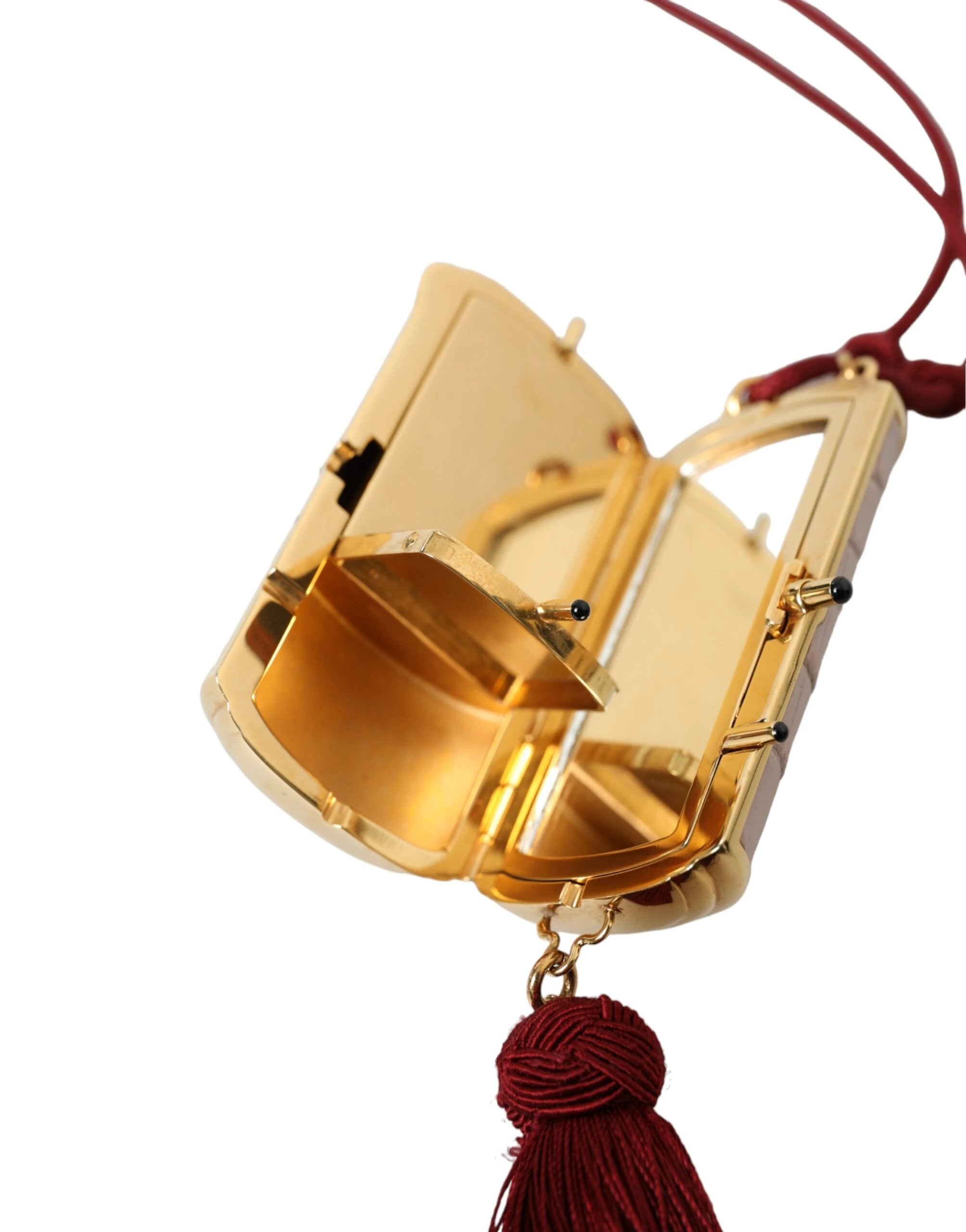 Dolce & Gabbana Pink Exotic Leather Mini Mirror Tassel Makeup Bag by Dolce & Gabbana