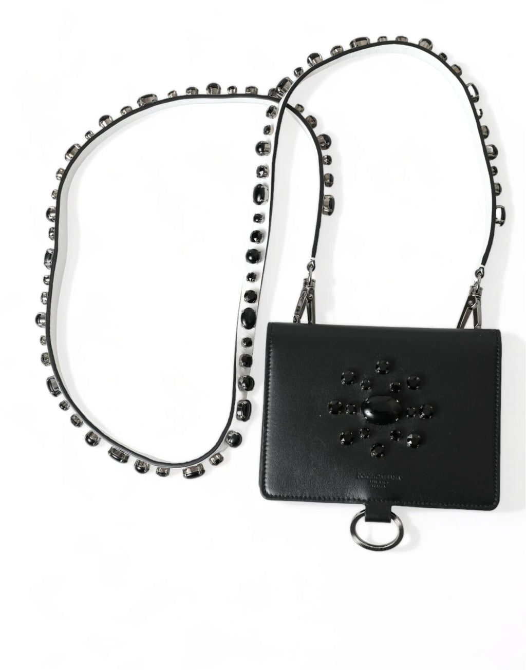 Dolce & Gabbana Black Leather Crystal Embellished Card Holder Wallet by Dolce & Gabbana