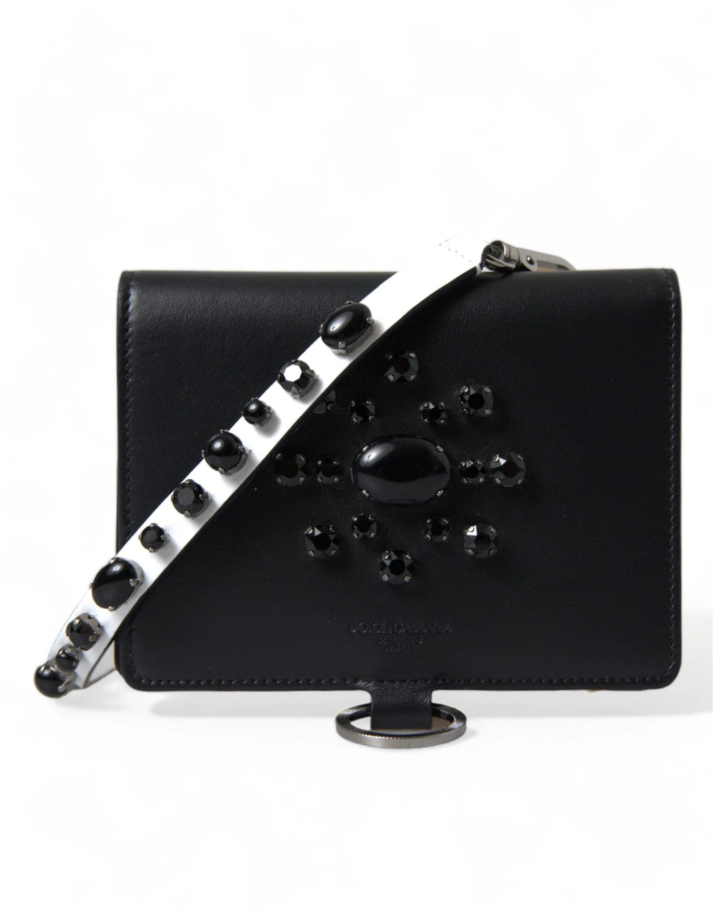Dolce & Gabbana Black Leather Crystal Embellished Card Holder Wallet by Dolce & Gabbana