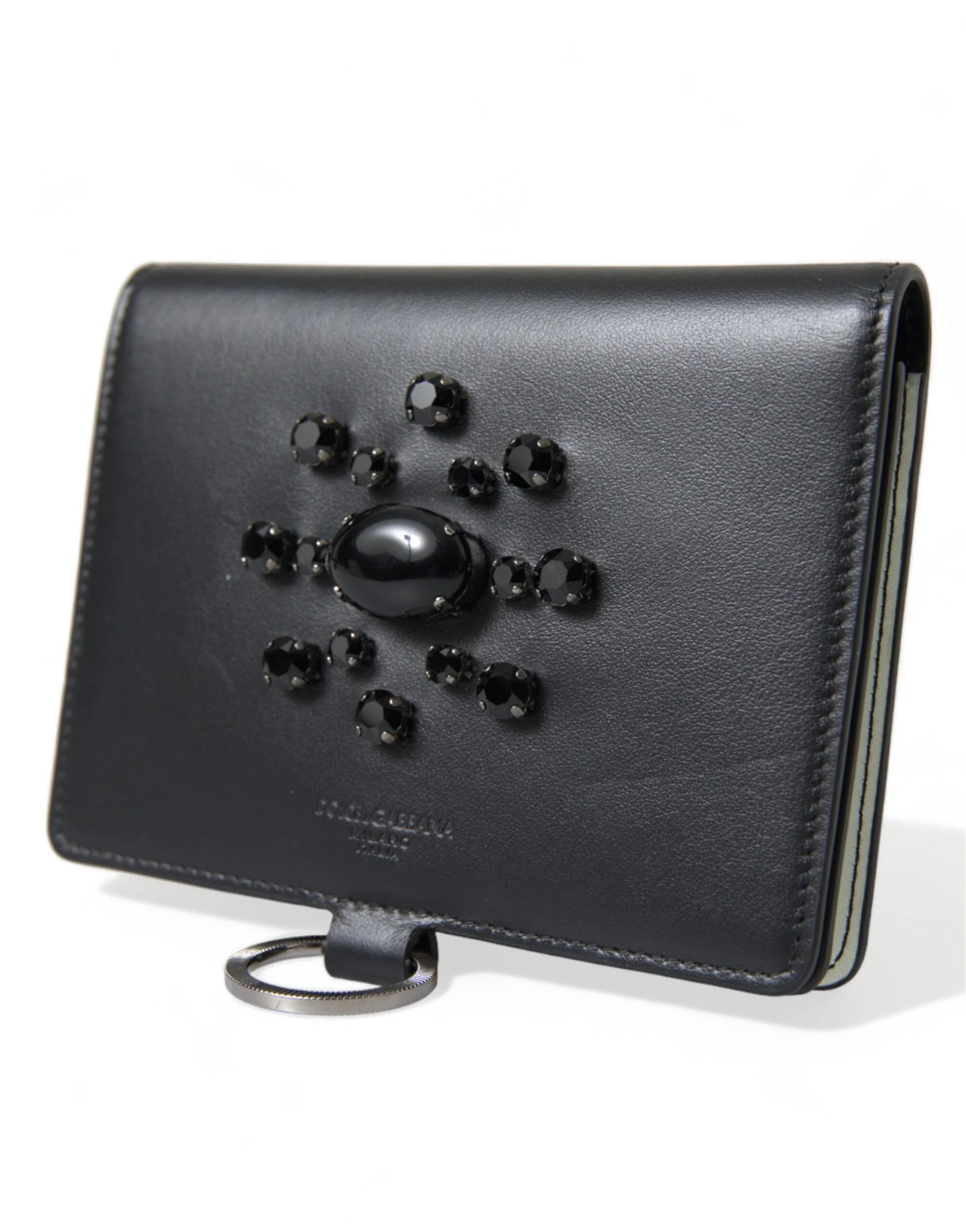 Dolce & Gabbana Black Leather Crystal Embellished Card Holder Wallet by Dolce & Gabbana