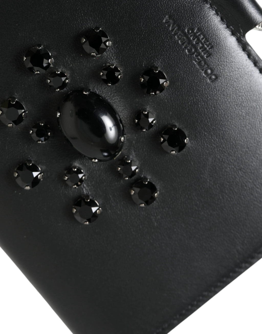 Dolce & Gabbana Black Leather Crystal Embellished Card Holder Wallet by Dolce & Gabbana