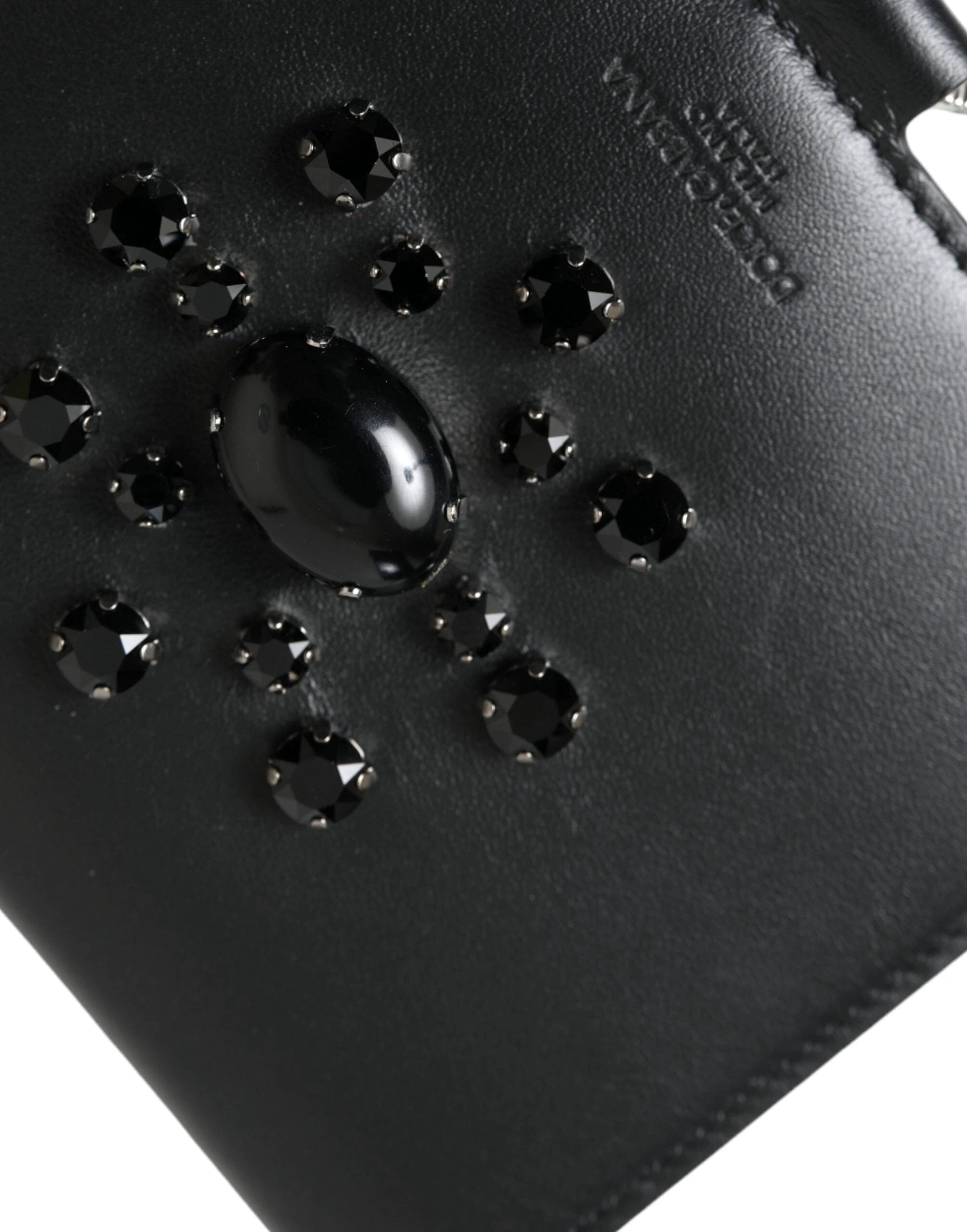 Dolce & Gabbana Black Leather Crystal Embellished Card Holder Wallet by Dolce & Gabbana