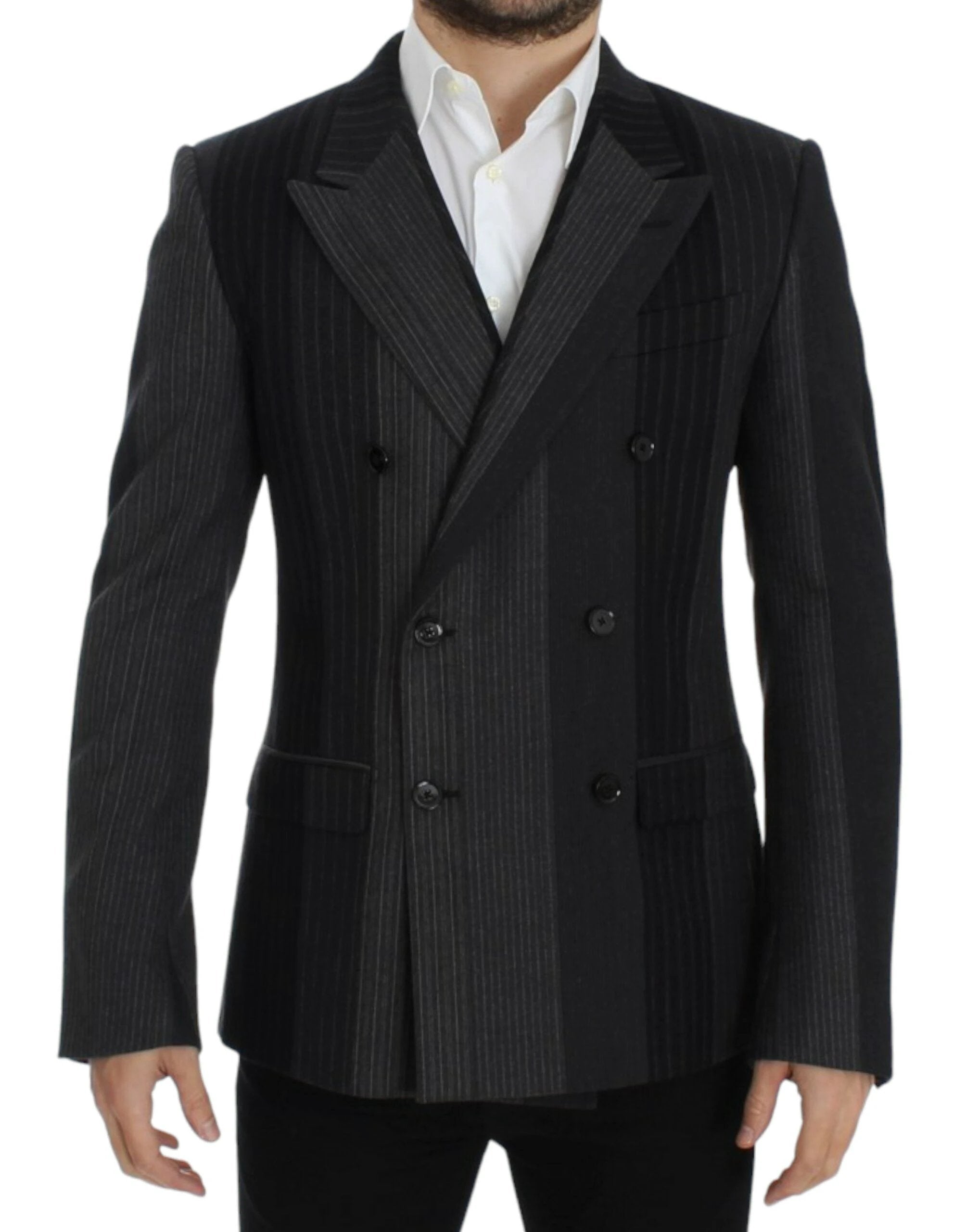 Dolce & Gabbana Gray striped wool stretch blazer by Dolce & Gabbana