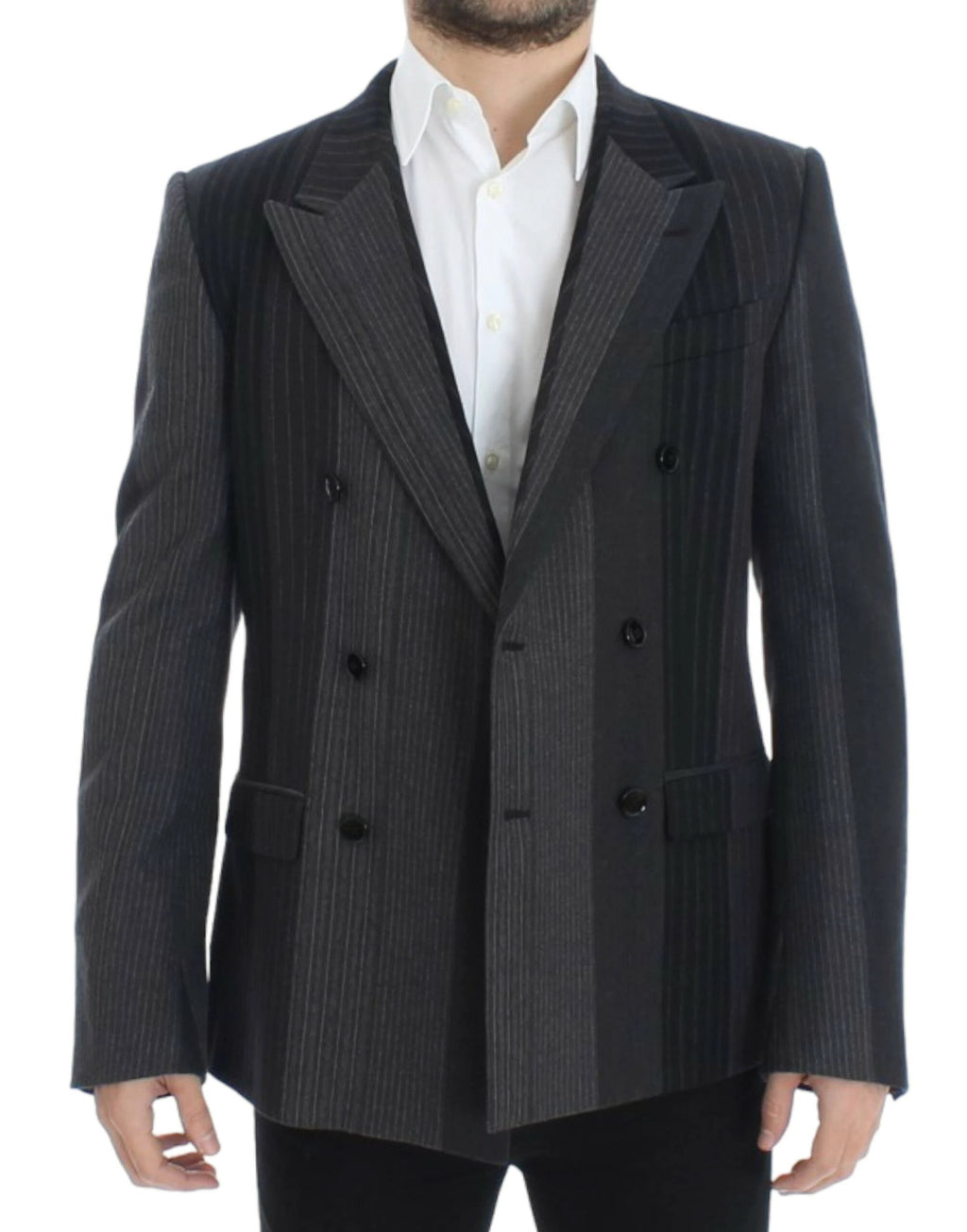 Dolce & Gabbana Gray striped wool stretch blazer by Dolce & Gabbana