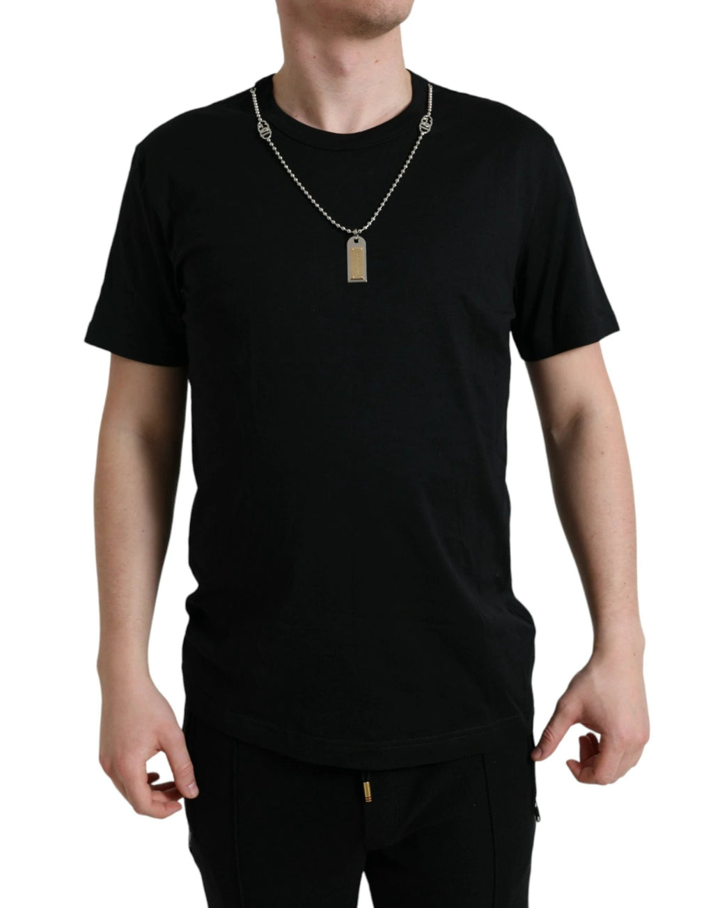 Dolce & Gabbana Black Cotton Dog Tag Round Neck T-shirt by Dolce & Gabbana