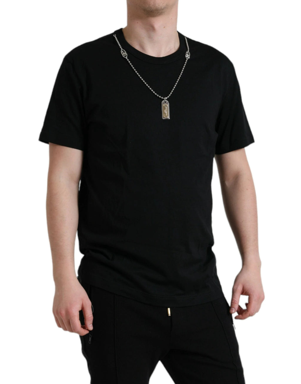 Dolce & Gabbana Black Cotton Dog Tag Round Neck T-shirt by Dolce & Gabbana