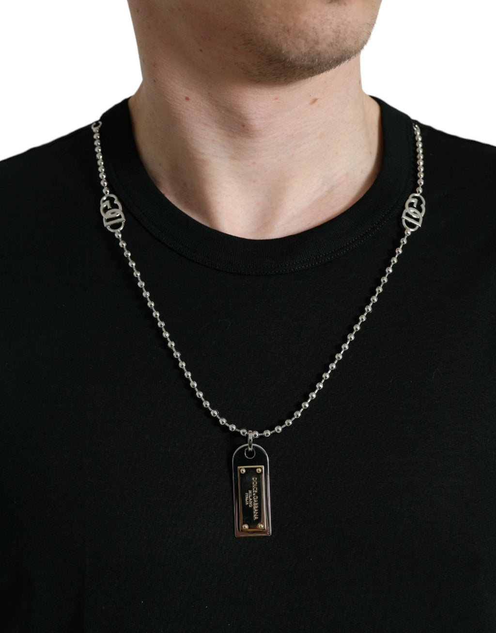 Dolce & Gabbana Black Cotton Dog Tag Round Neck T-shirt by Dolce & Gabbana
