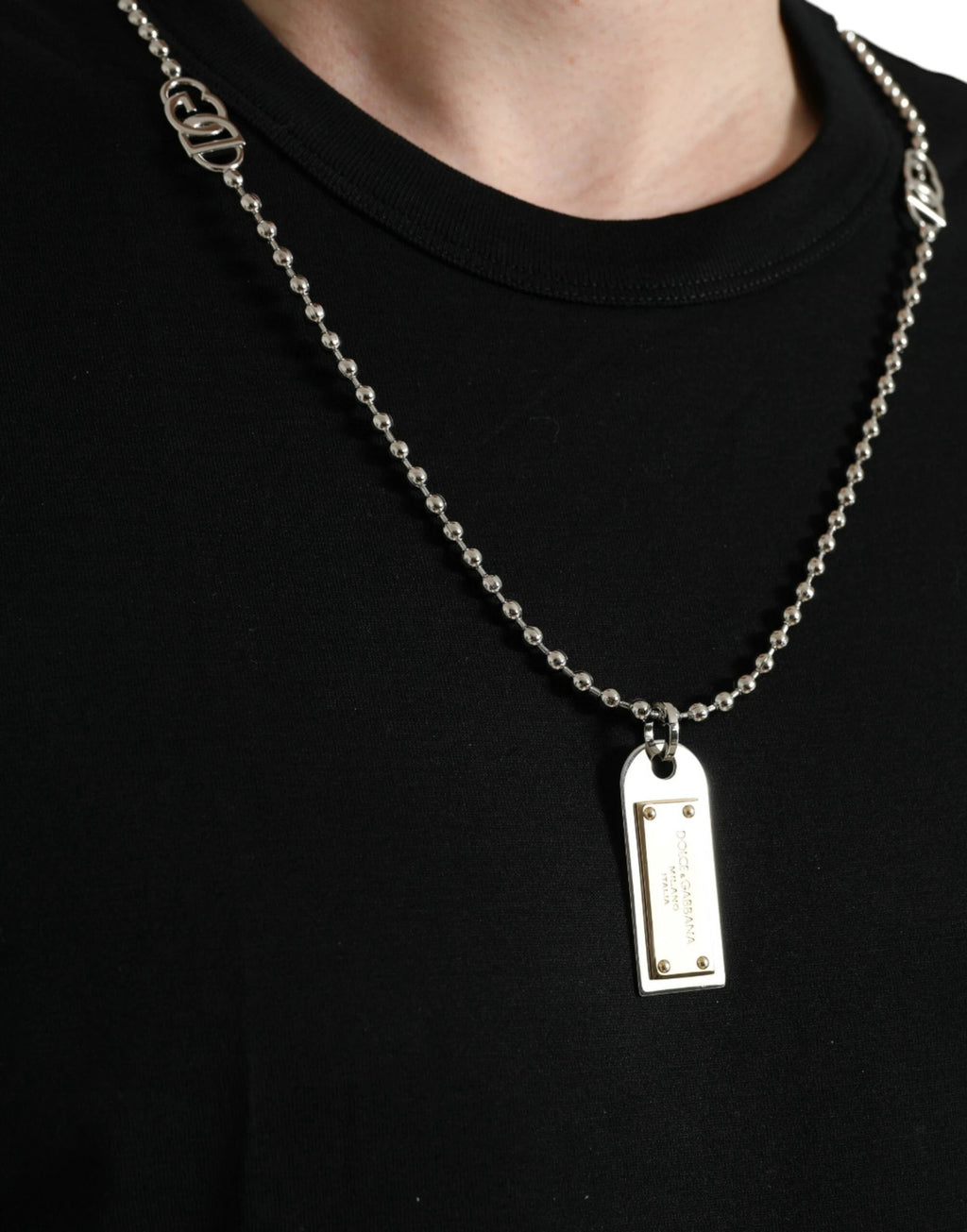 Dolce & Gabbana Black Cotton Dog Tag Round Neck T-shirt by Dolce & Gabbana