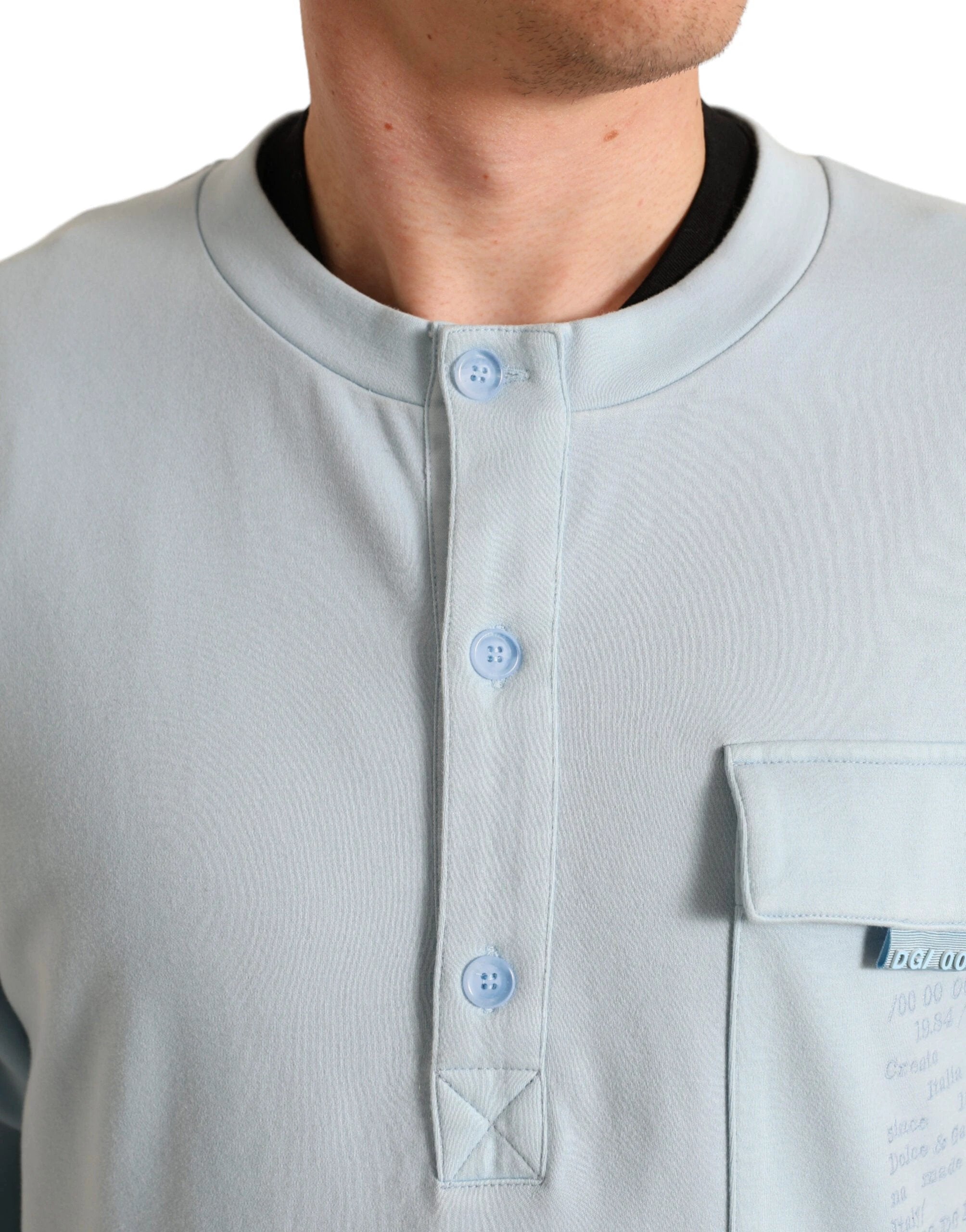 Dolce & Gabbana Light Blue Cotton Buttoned Pullover Sweater by Dolce & Gabbana