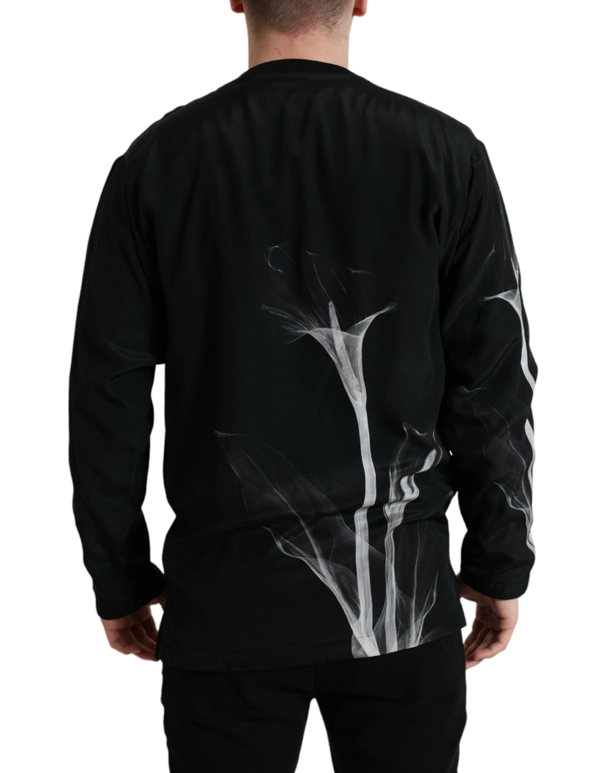 Dolce & Gabbana Black Floral Print Crewneck Pullover Sweater by Dolce & Gabbana