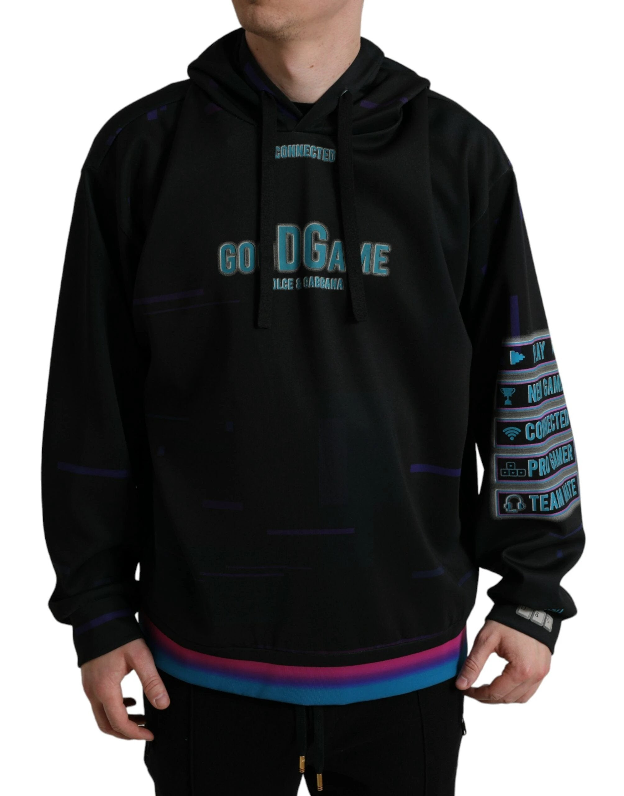 Dolce & Gabbana Black Logo Print Hooded Sweatshirt Sweater by Dolce & Gabbana