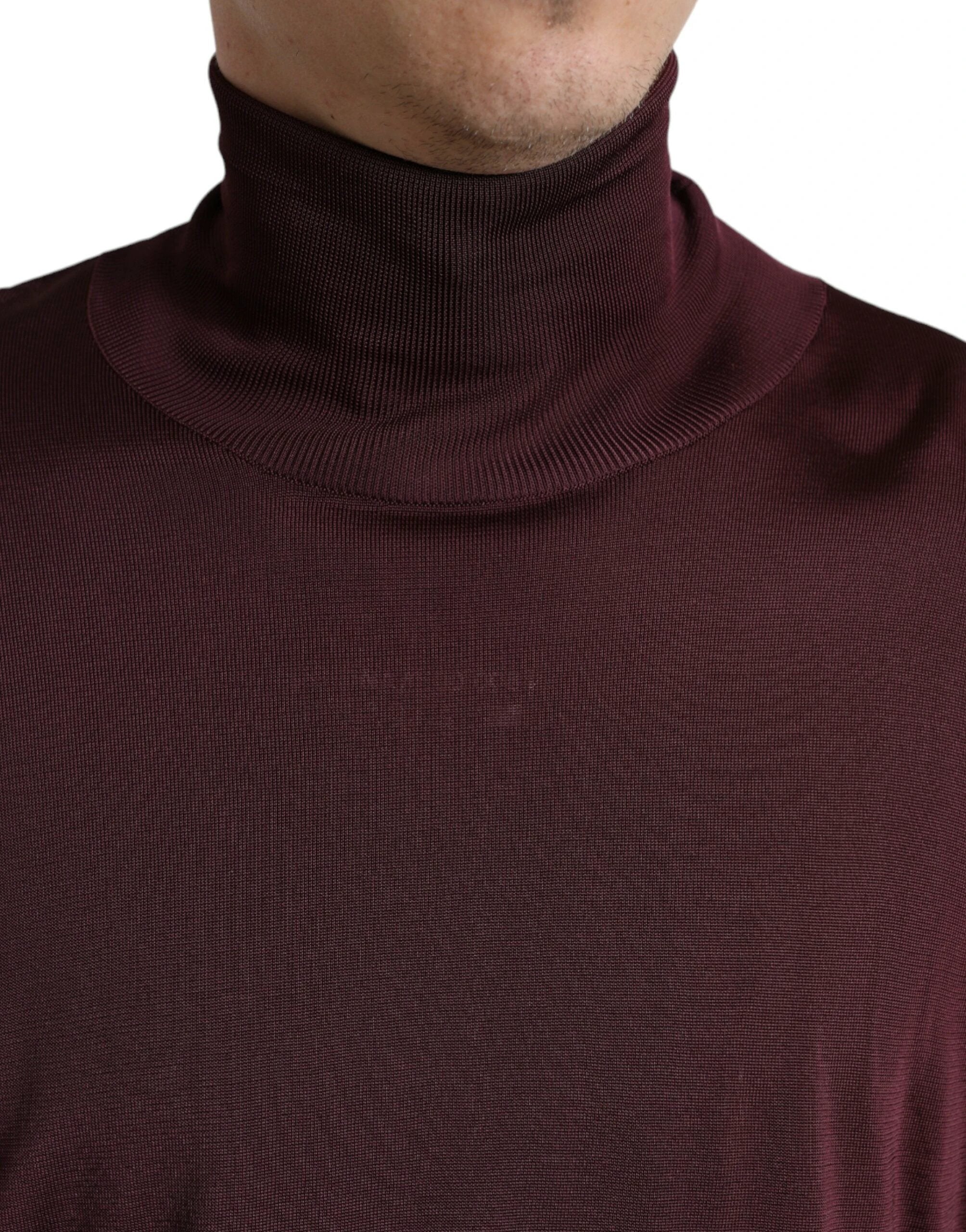 Dolce & Gabbana Maroon Viscose Turtleneck Pullover Sweater by Dolce & Gabbana