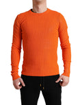 Dolce & Gabbana Orange Knitted Crewneck Men Pullover Sweater by Dolce & Gabbana