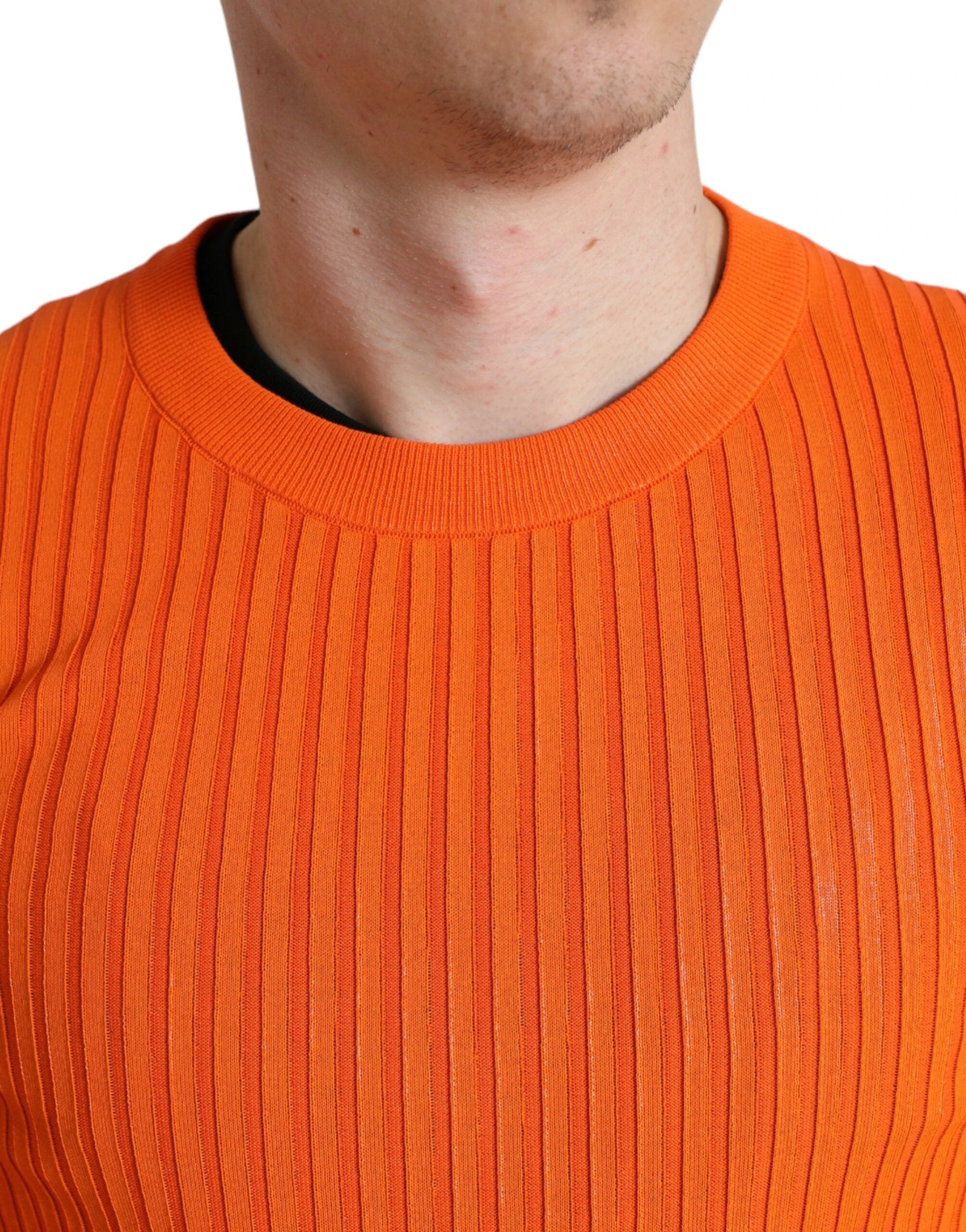Dolce & Gabbana Orange Knitted Crewneck Men Pullover Sweater by Dolce & Gabbana