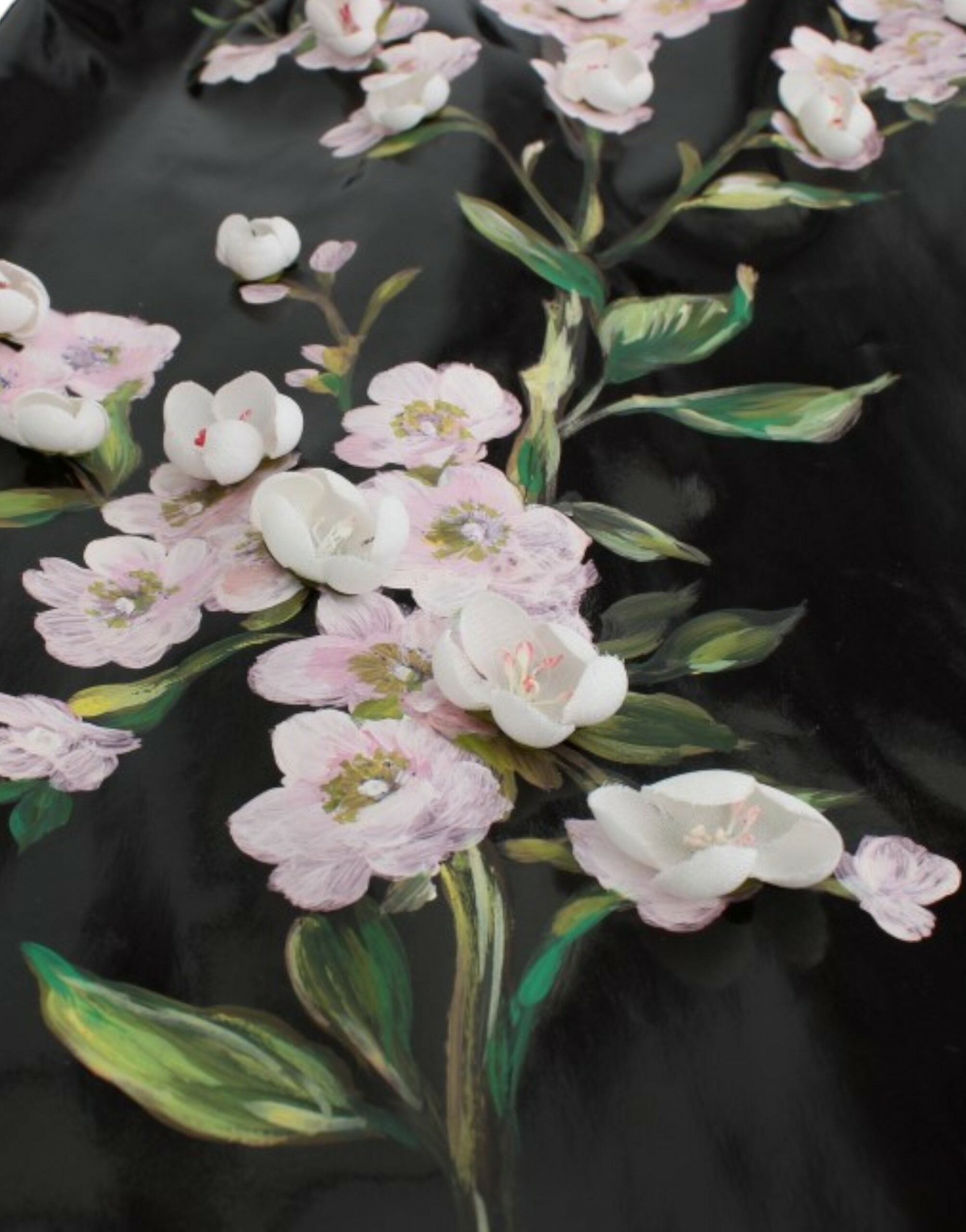 Dolce & Gabbana Black patent floral HANDPAINTED dress by Dolce & Gabbana
