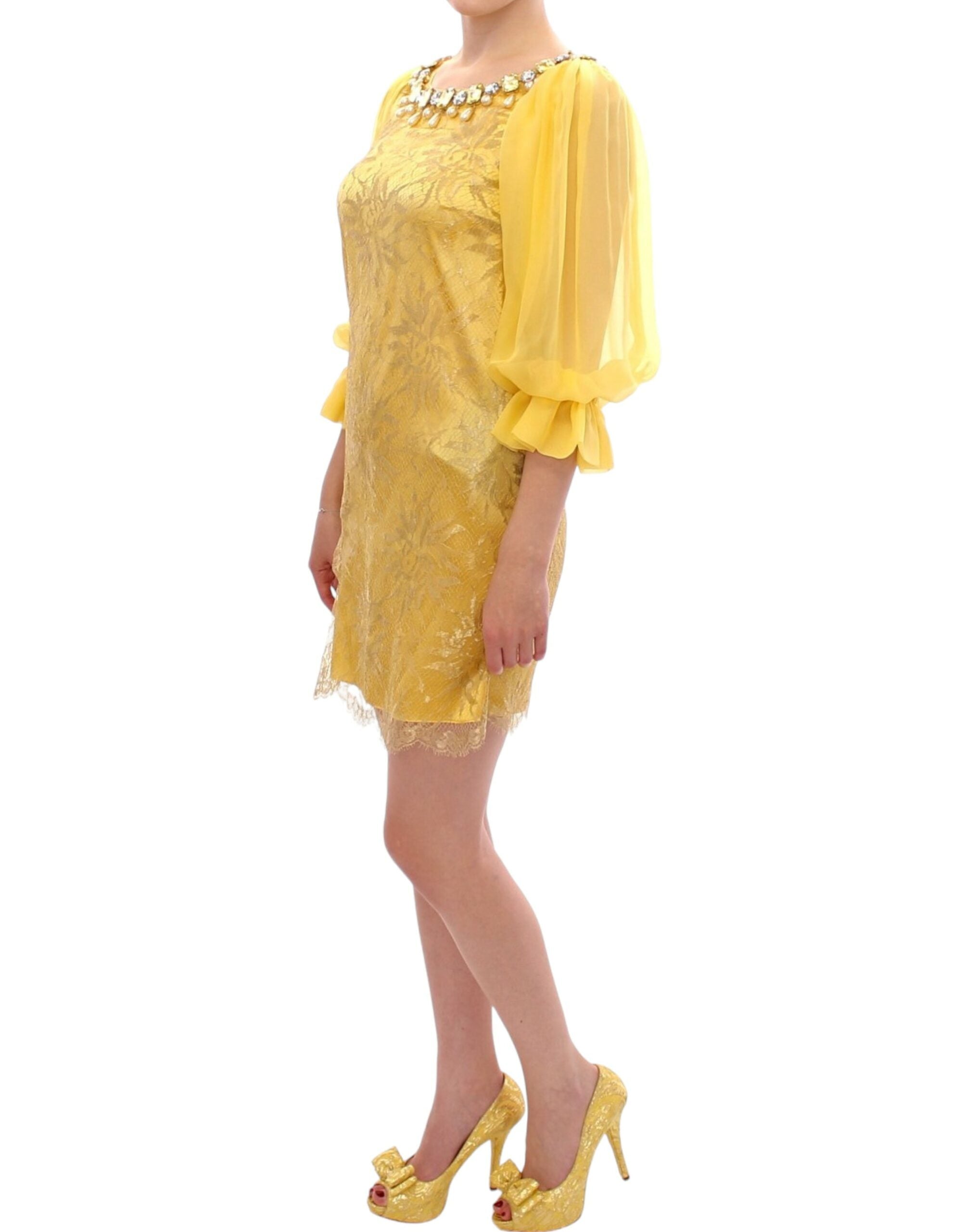 Dolce & Gabbana Yellow lace crystal mini dress by Dolce & Gabbana