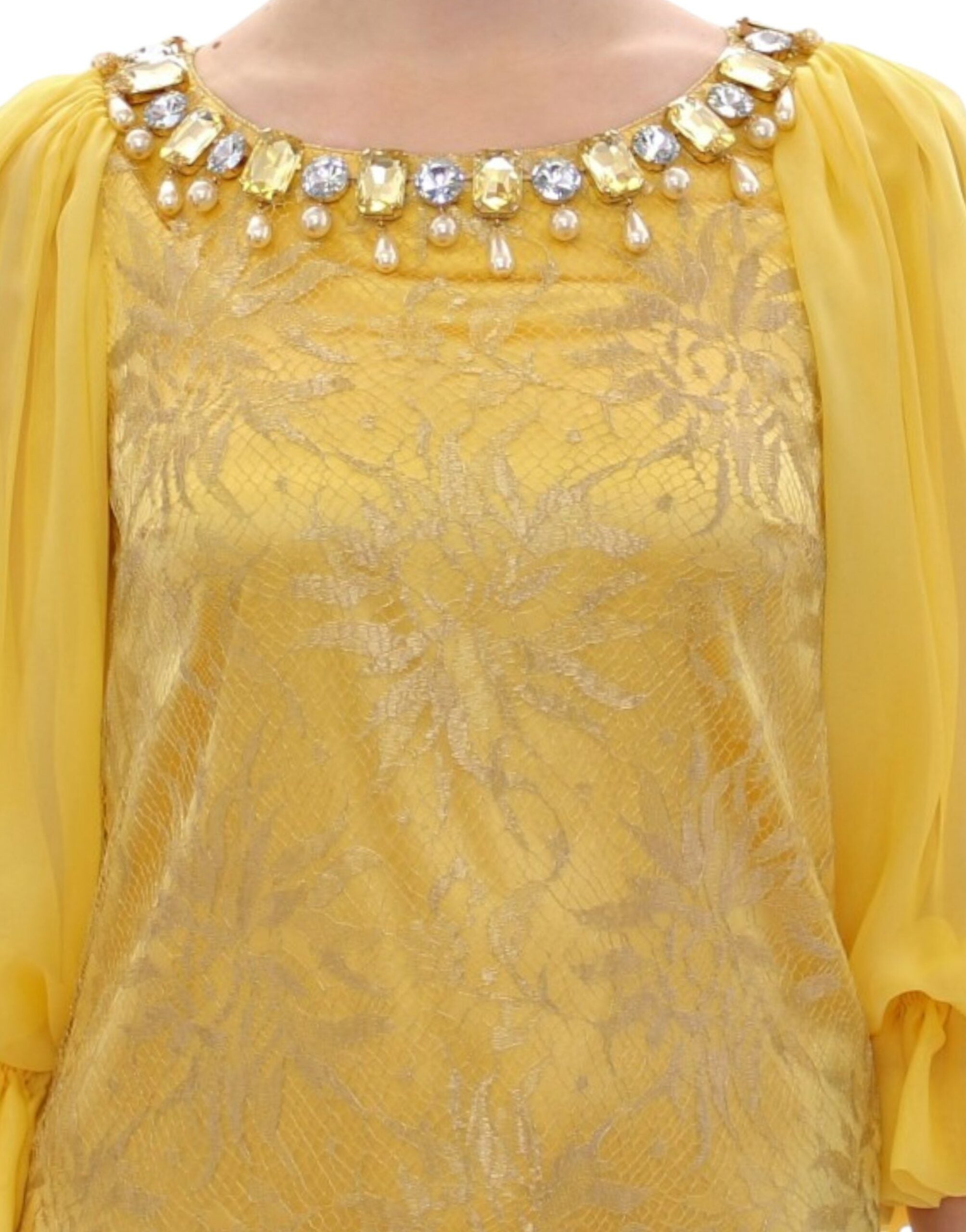 Dolce & Gabbana Yellow lace crystal mini dress by Dolce & Gabbana