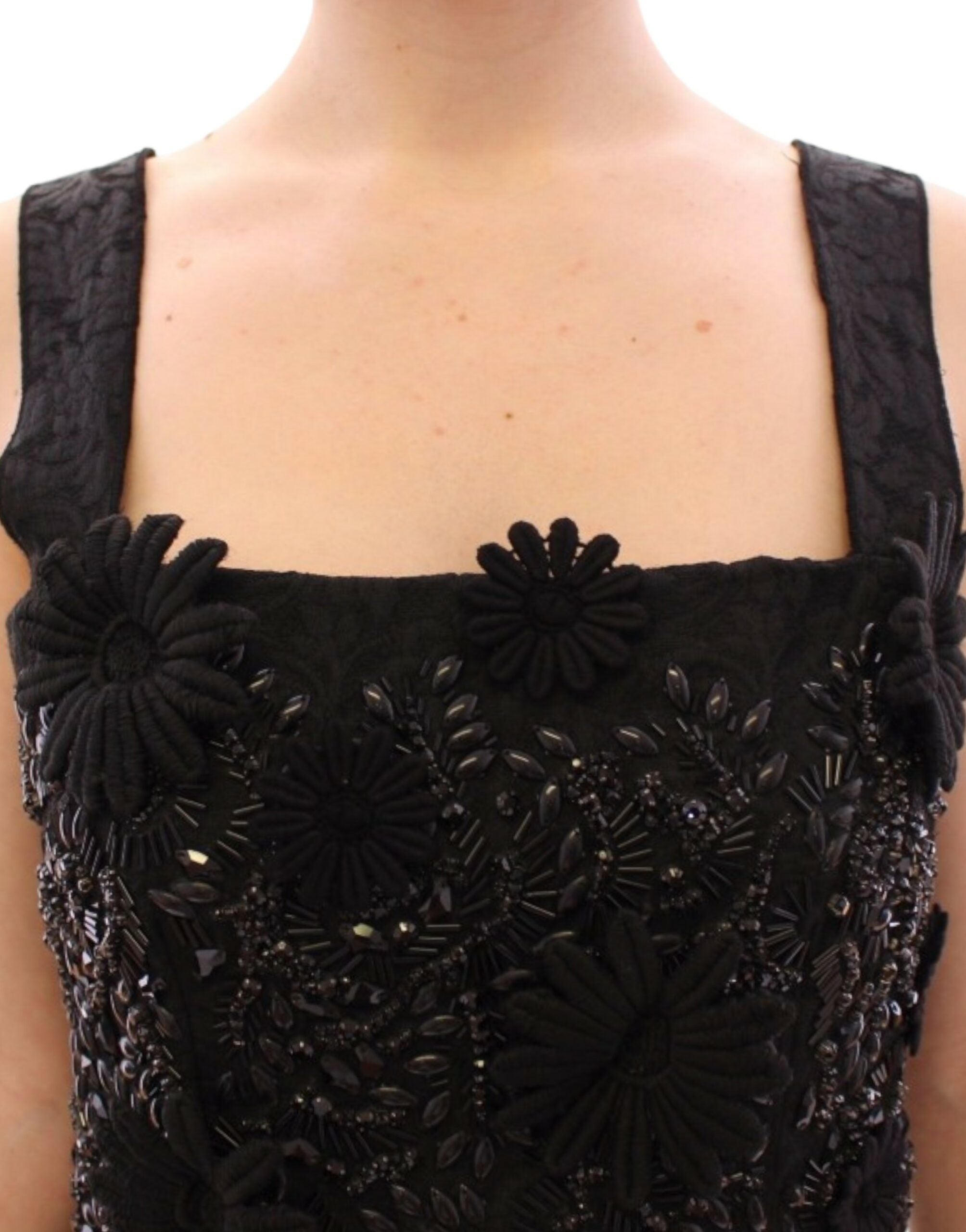 Dolce & Gabbana Black floral crystal embedded dress by Dolce & Gabbana