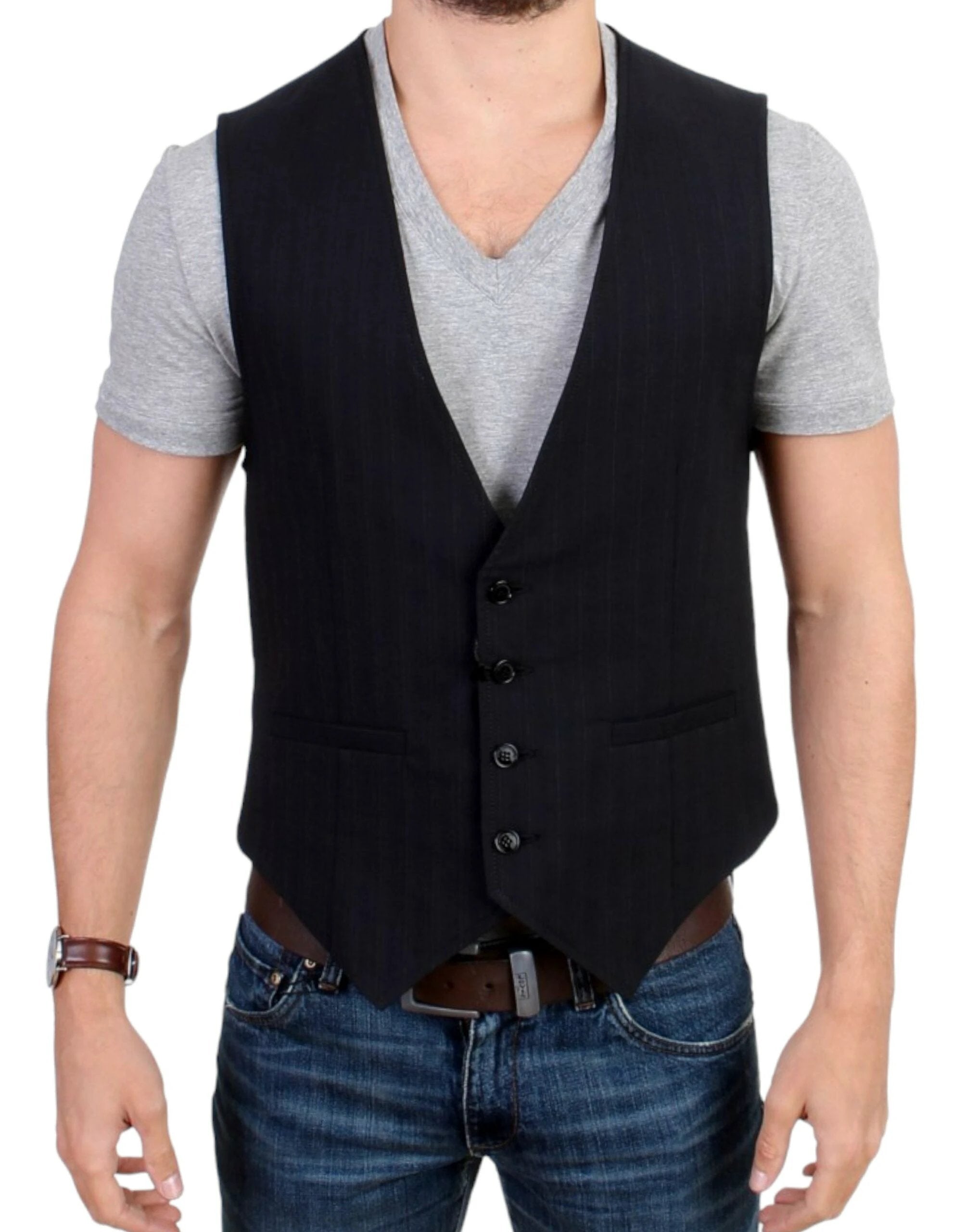 Costume National Black striped cotton casual vest by Costume National
