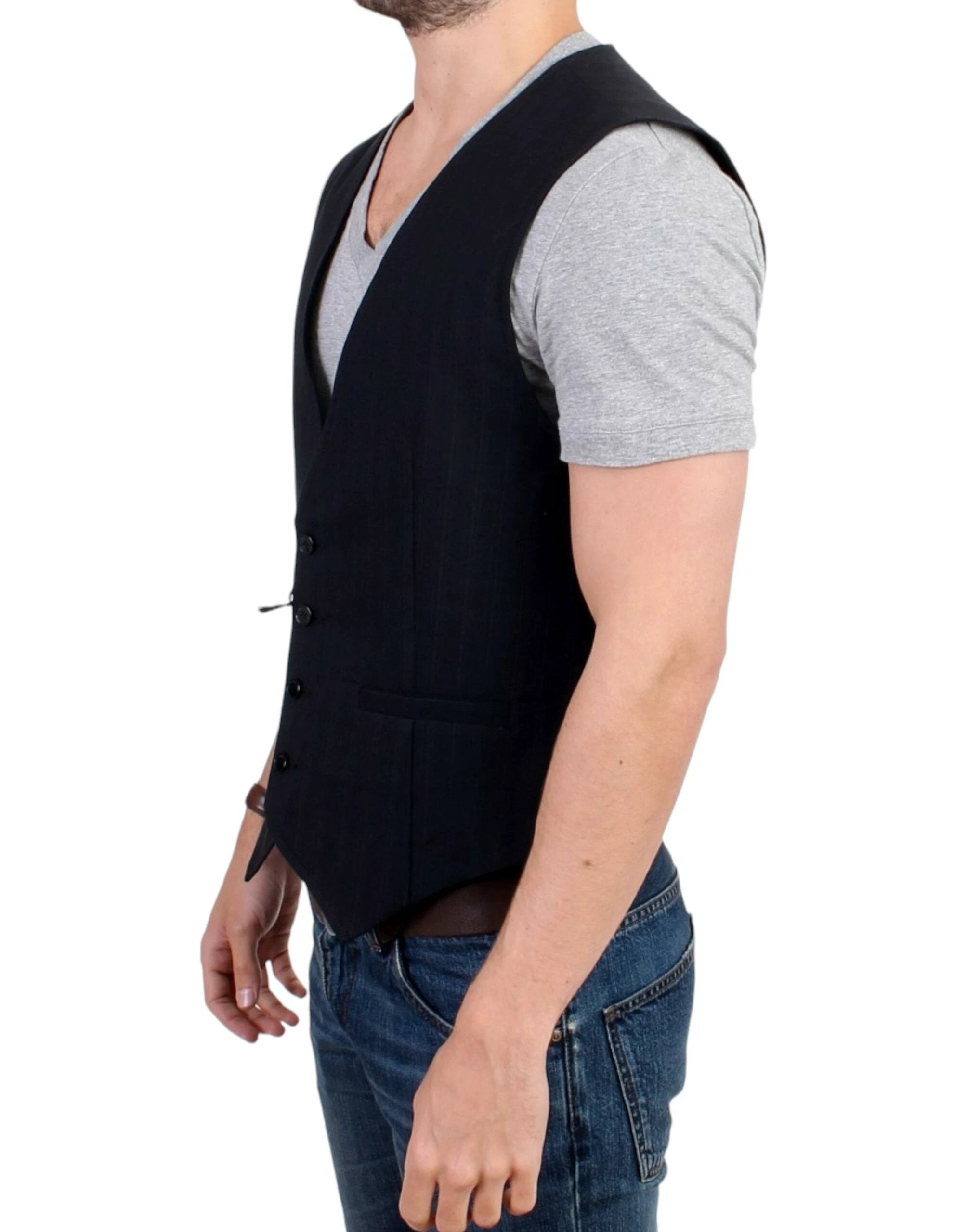 Costume National Black striped cotton casual vest by Costume National