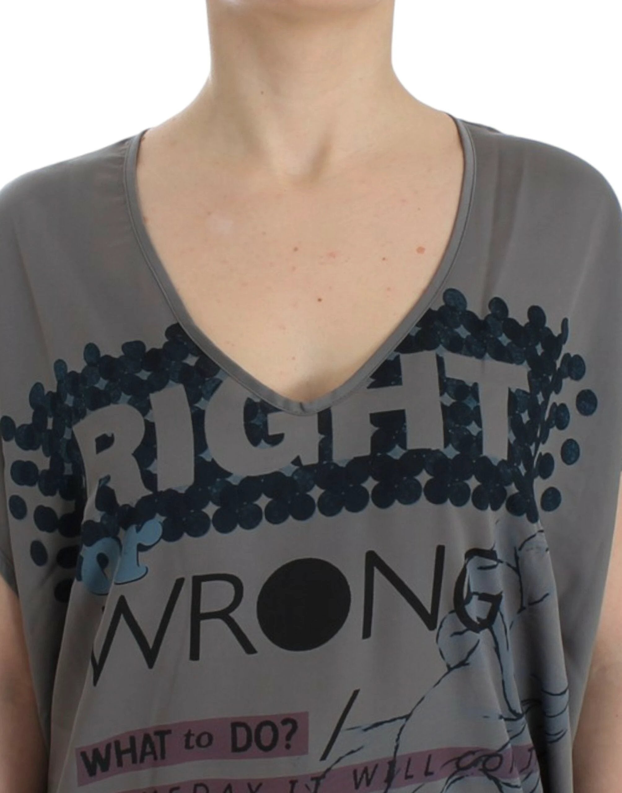 Costume National Gray V-neck long t-shirt by Costume National