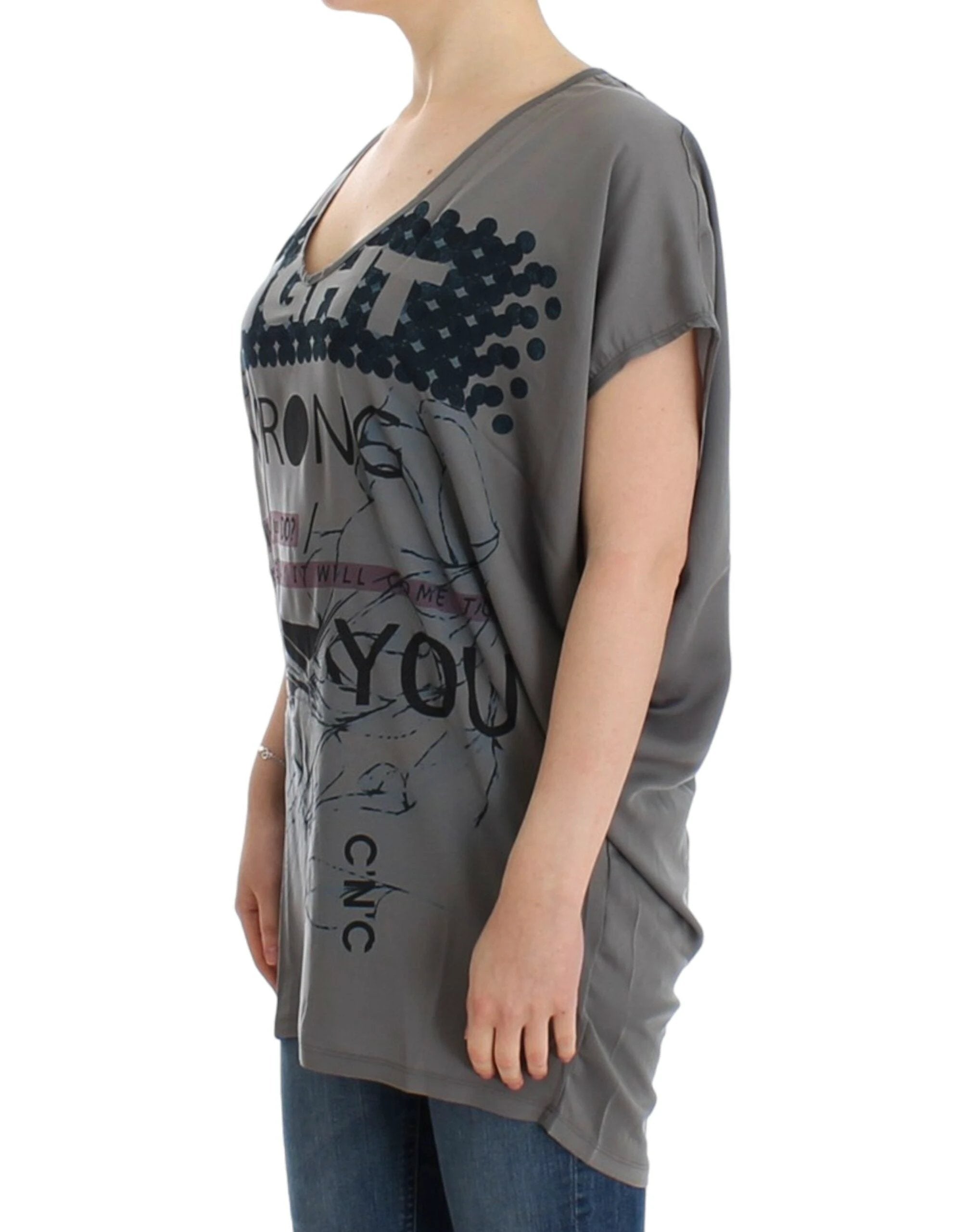 Costume National Gray V-neck long t-shirt by Costume National
