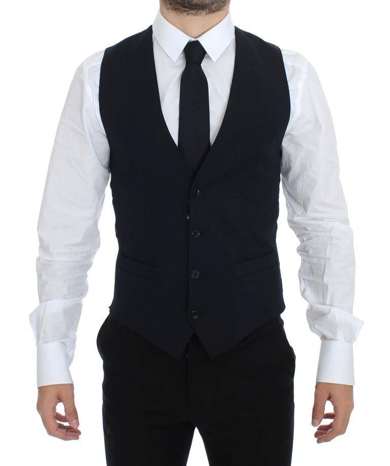 Dolce & Gabbana Blue Wool Formal Dress Vest Gilet by Dolce & Gabbana