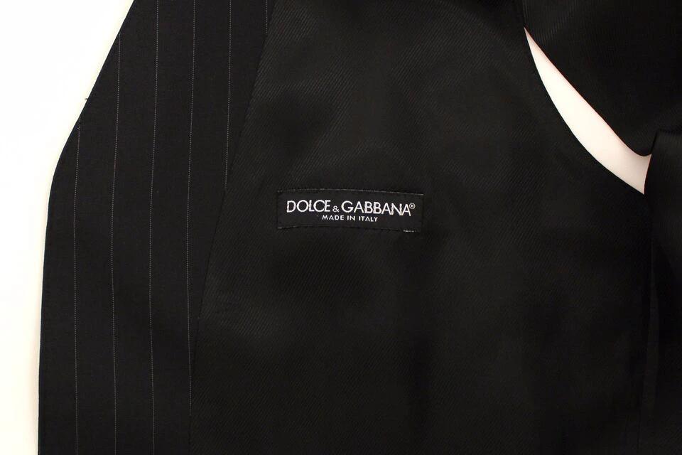 Dolce & Gabbana Black Striped Wool Silk Dress Vest Gilet