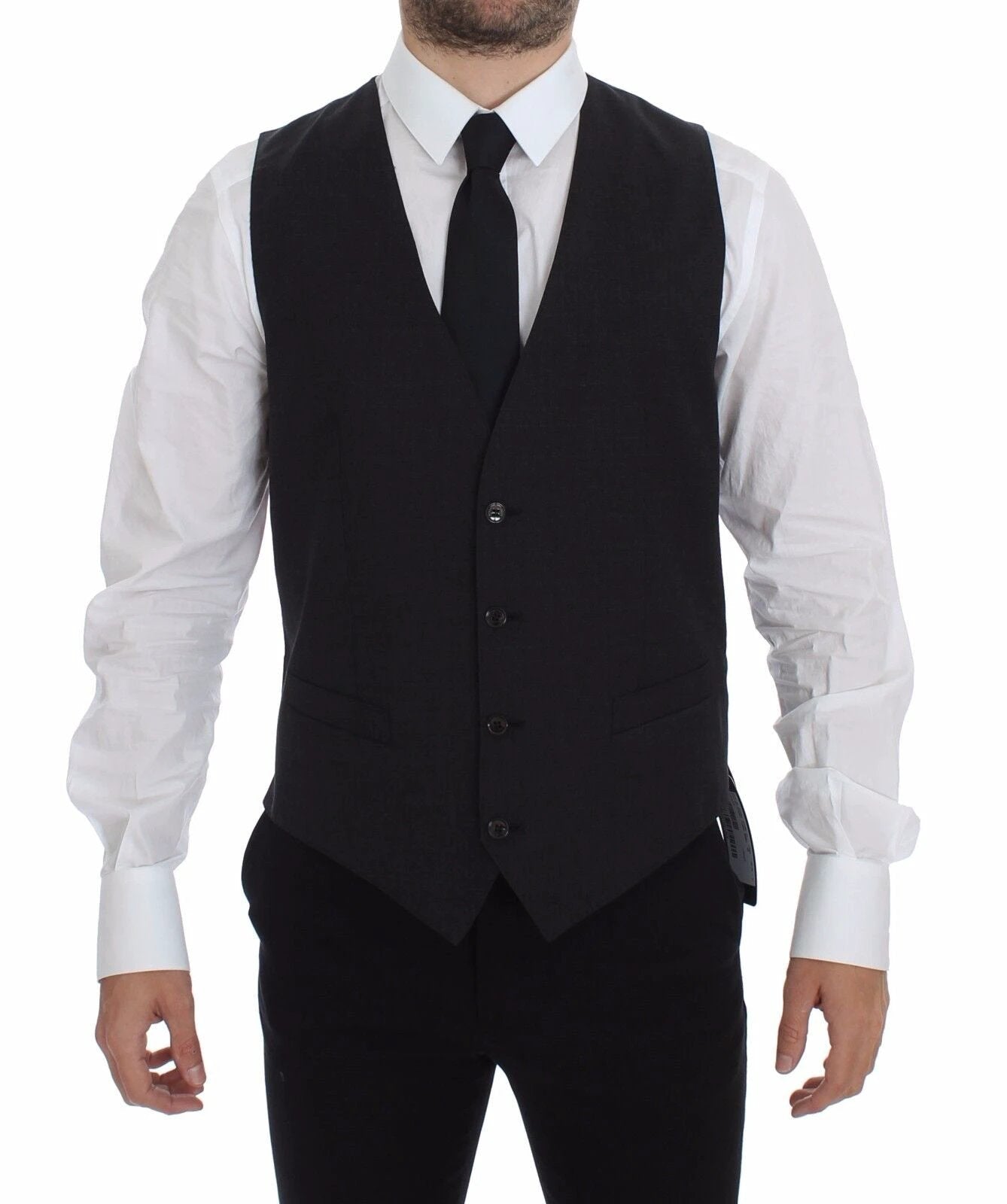 Dolce & Gabbana Gray Slim Fit Button Front Dress Formal Vest by Dolce & Gabbana