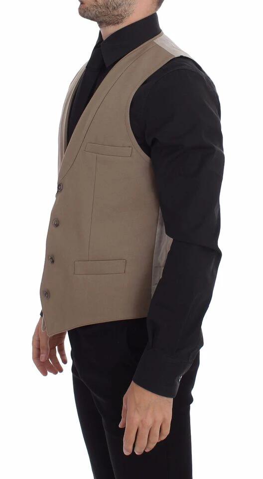 Dolce & Gabbana Beige Cotton Slim Fit Button Front Dress Vest by Dolce & Gabbana