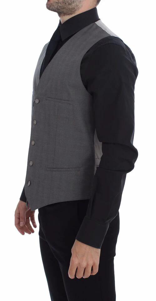 Dolce & Gabbana Gray Cotton Slim Fit Button Front Dress Vest by Dolce & Gabbana