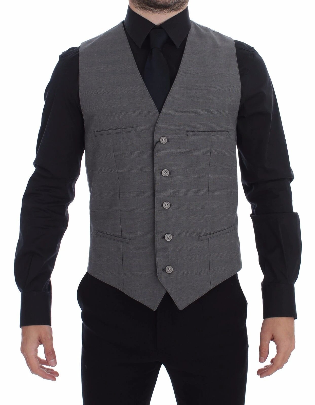 Dolce & Gabbana Gray Cotton Slim Fit Button Front Dress Vest by Dolce & Gabbana