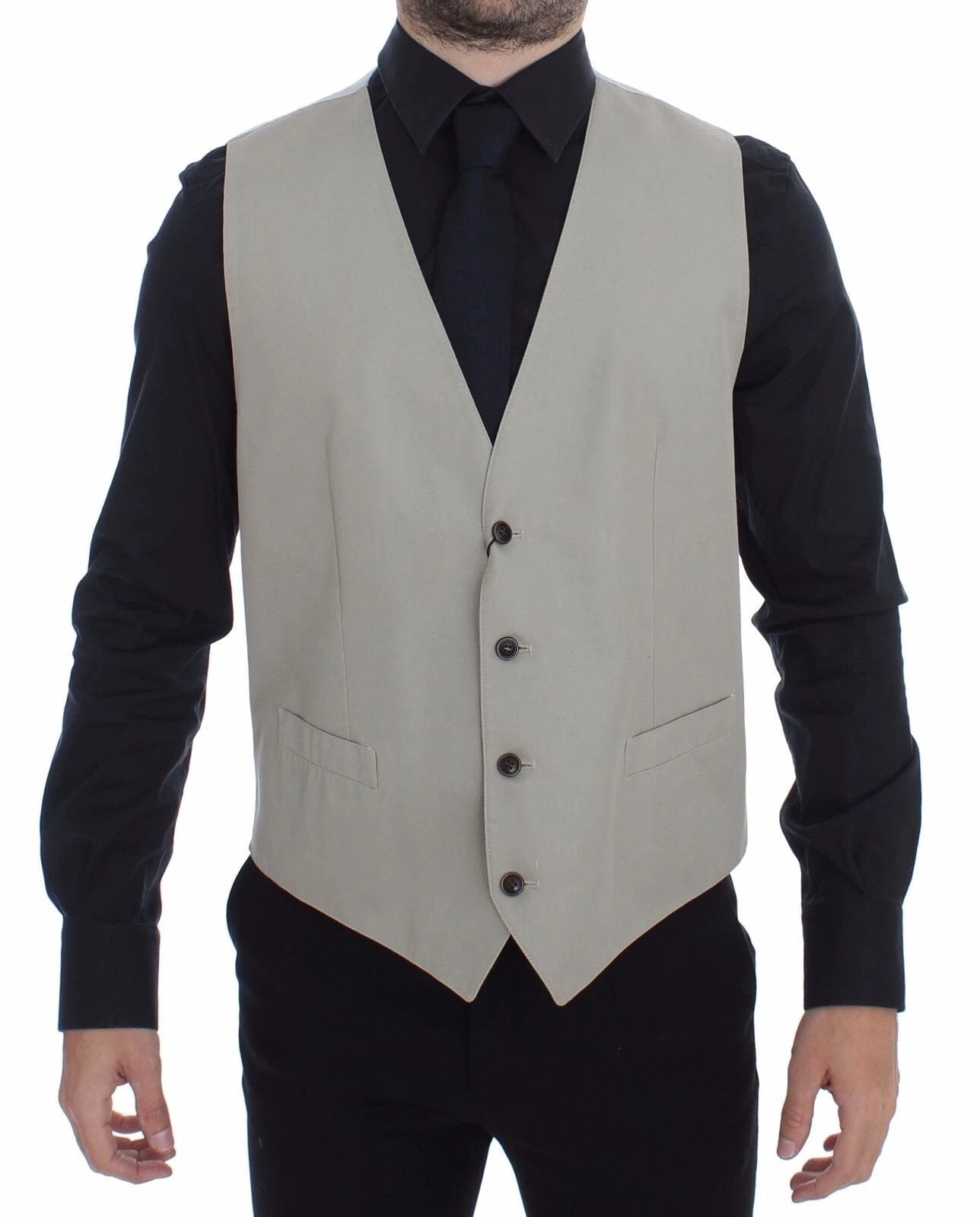 Dolce & Gabbana Beige Cotton Silk Blend Dress Vest Blazer by Dolce & Gabbana