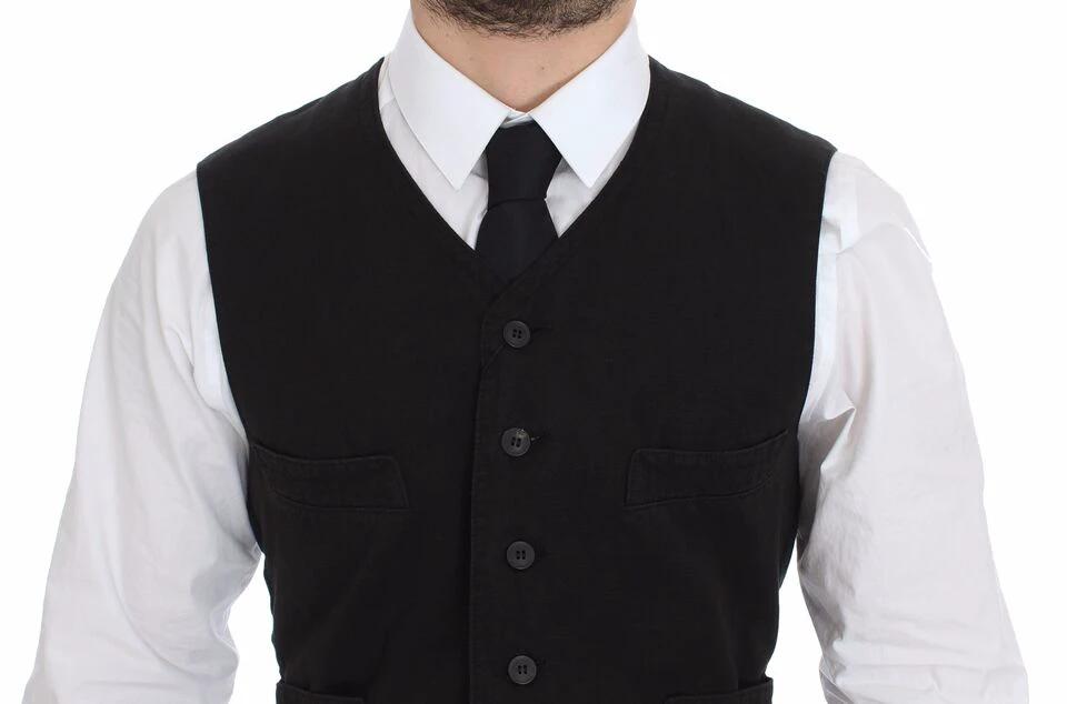 Dolce & Gabbana Black Flax Cotton Dress Vest Blazer by Dolce & Gabbana