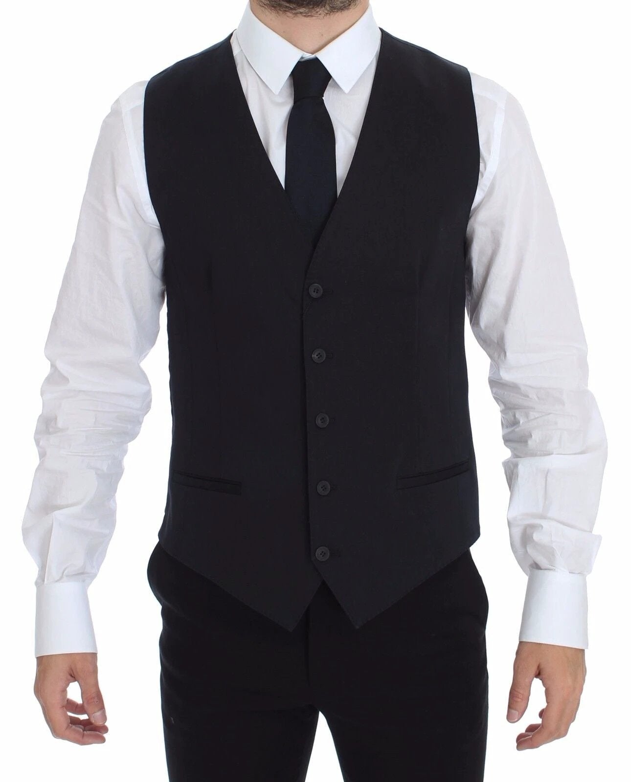 Dolce & Gabbana Blue Cotton Stretch Dress Vest Blazer by Dolce & Gabbana