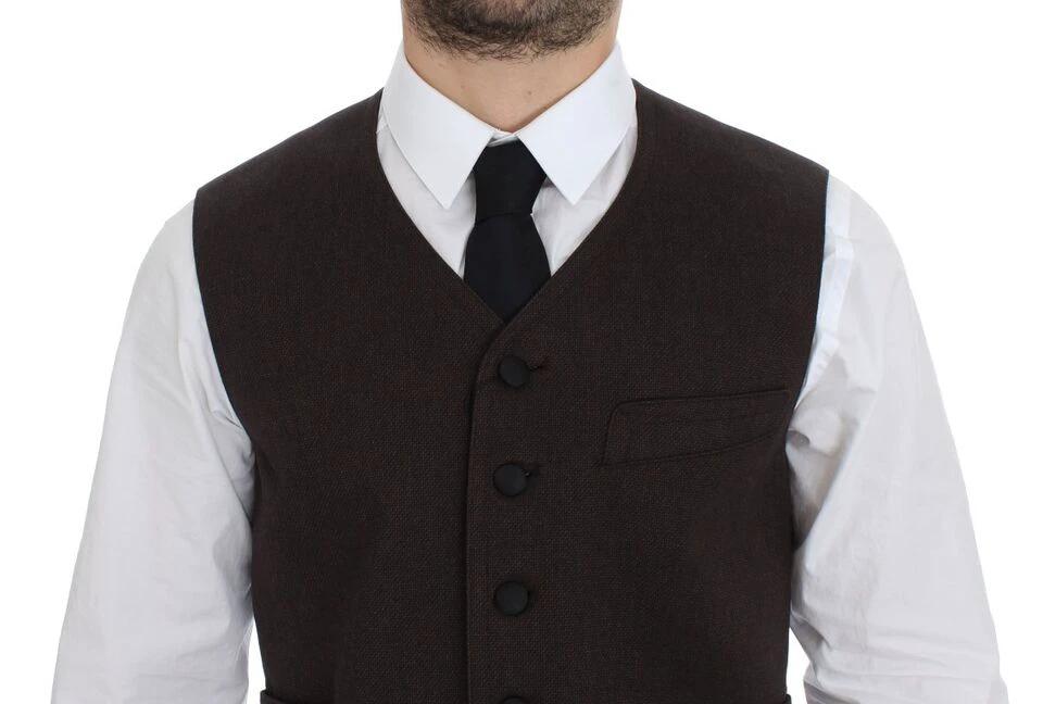 Dolce & Gabbana Brown Cotton Blend Dress Vest Gilet by Dolce & Gabbana