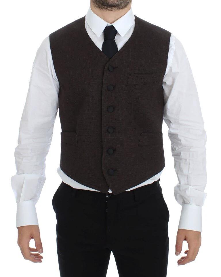 Dolce & Gabbana Brown Cotton Blend Dress Vest Gilet by Dolce & Gabbana