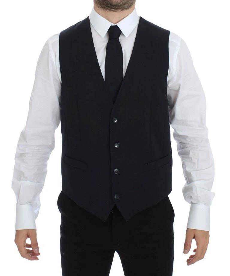 Dolce & Gabbana Blue Cotton Stretch Dress Vest Blazer by Dolce & Gabbana