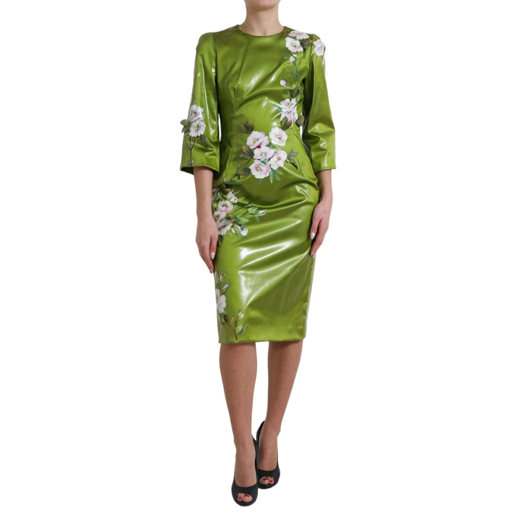 Dolce & Gabbana Green Floral Embellished Sheath Midi Dress by Dolce & Gabbana